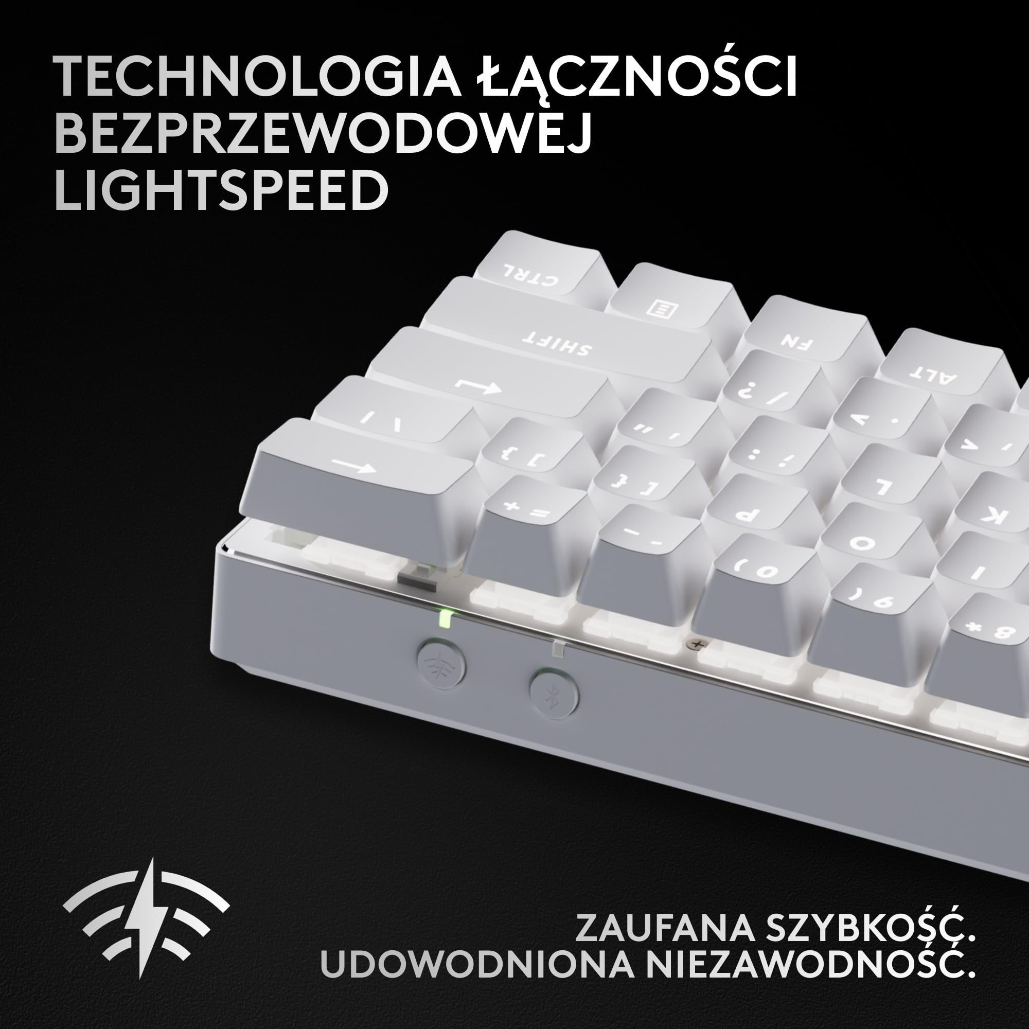 Logitech G PRO X 60 LIGHTSPEED, bezprzewodowa klawiatura do gier, ultra-kompaktowa, mechaniczna TKL 60%, LIGHTSYNC RGB, podwójne nakładki z PBT, przełączniki optyczne, Windows PC, US INTL - Biały