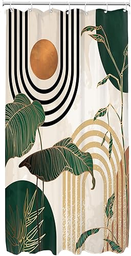 Vista 6 de Glawry Cortina de ducha de estilo bohemio de mediados de siglo, 36 pulgadas de ancho x 72 pulgadas de largo, diseño abstracto, retro, tropical
