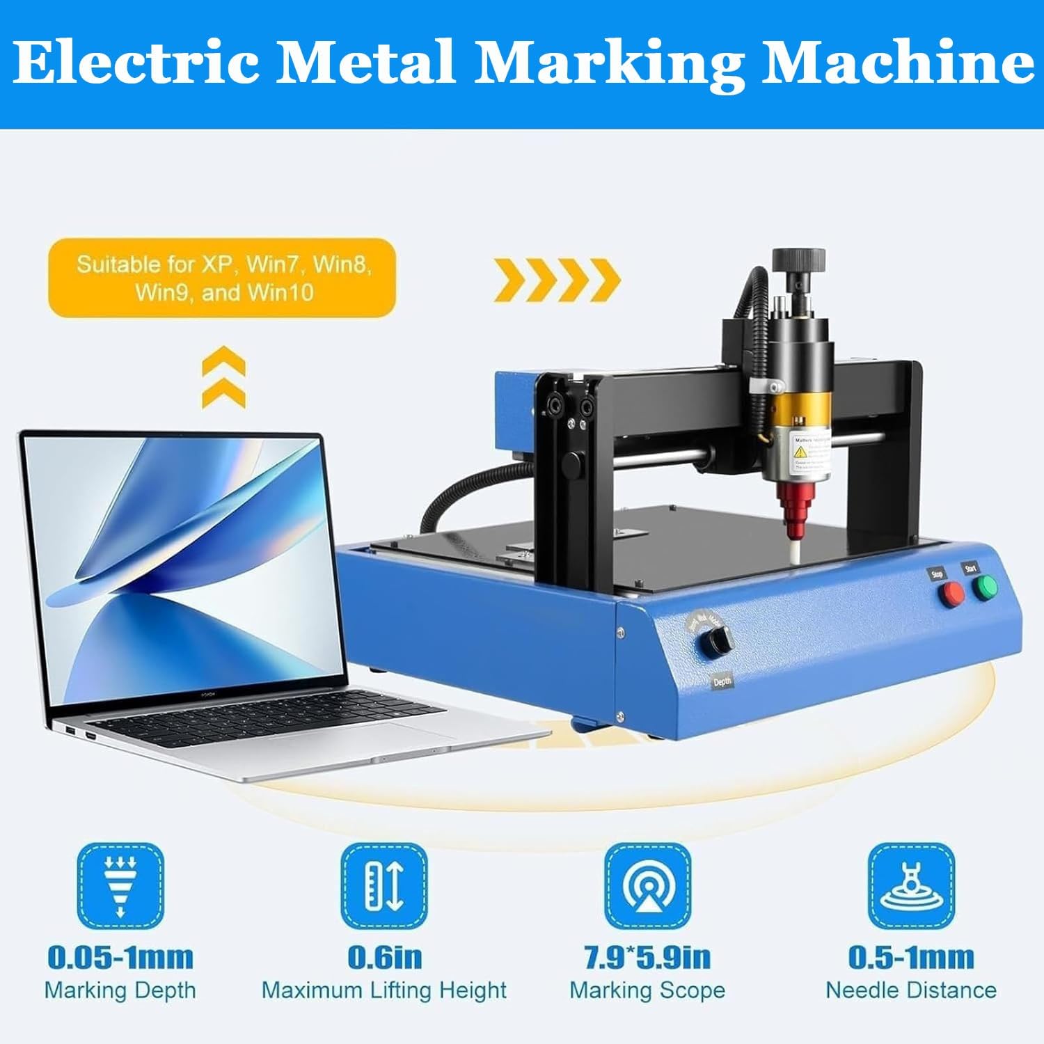 Metall-Namensschild-Graviermaschine, 400 W einstellbare Tiefe, Punktstift-Gravierer zum Markieren von Tags, Desktop-Markierungswerkzeug für Präzisions-Metallgravur