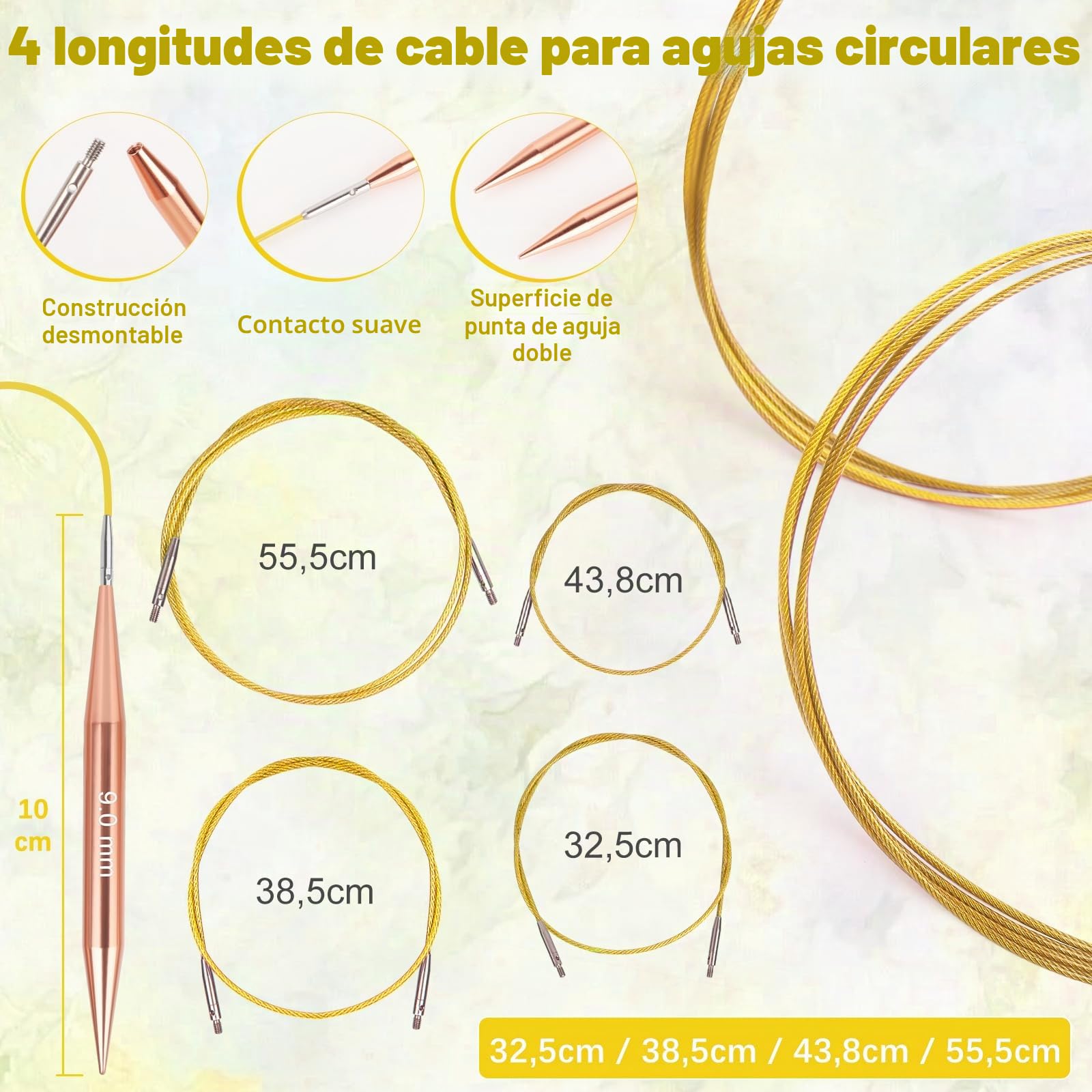 Coopay Juego de Agujas Circulares Intercambiable, 3,0-10,0 mm, Agujas de Tejer Intercambiables, Aguja Circulares con Bolsa de Almacenamiento, 13 pares de Aguja Circulare Intercambiables (Oro Rosa)