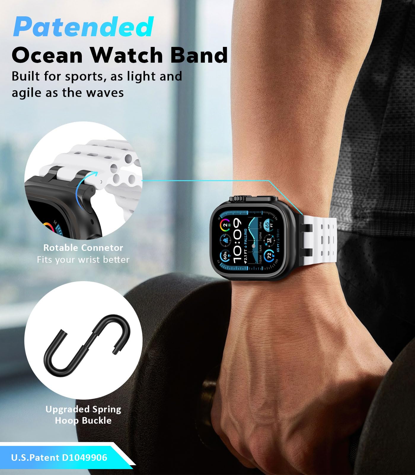 Astorgos Cinturino Ocean compatibile con Apple Watch Ultra 2/Ultra 49mm, S10 46mm, 9/8/7 45mm, SE/6/5/4 44mm, 3/2/1 42mm, Cinturini Sportivo con Connettore in Metallo per Uomo e Donna