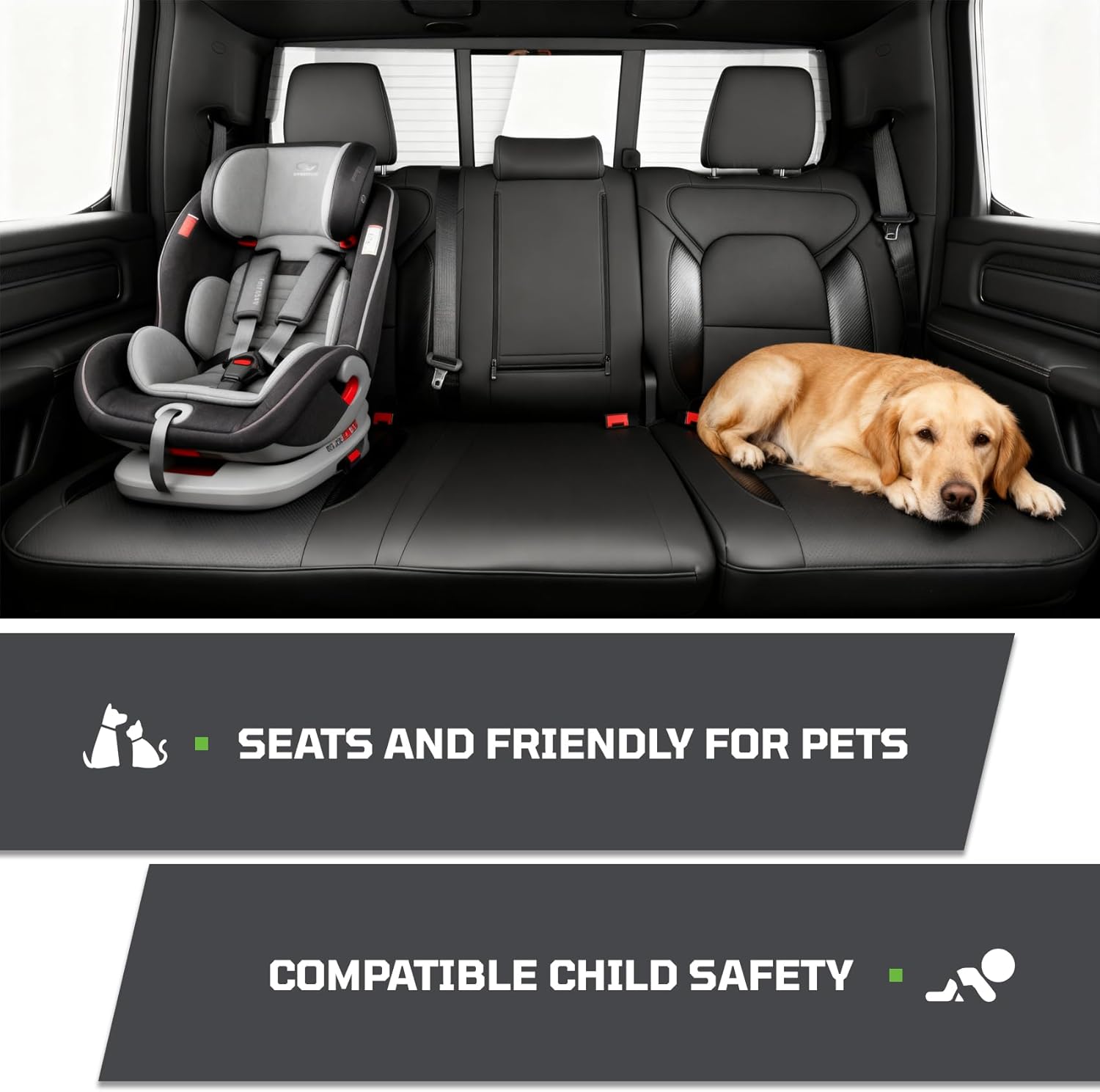 Fit for Dodge 2019-2026（5th） Ram 1500 Crew Cab Car Seat Covers,Custom Leather Truck Car Seat Covers Full Set,Ram 1500 Seat Covers for Big Horn,Lone Star Bucket Seats, Rebel,Sport(Black)