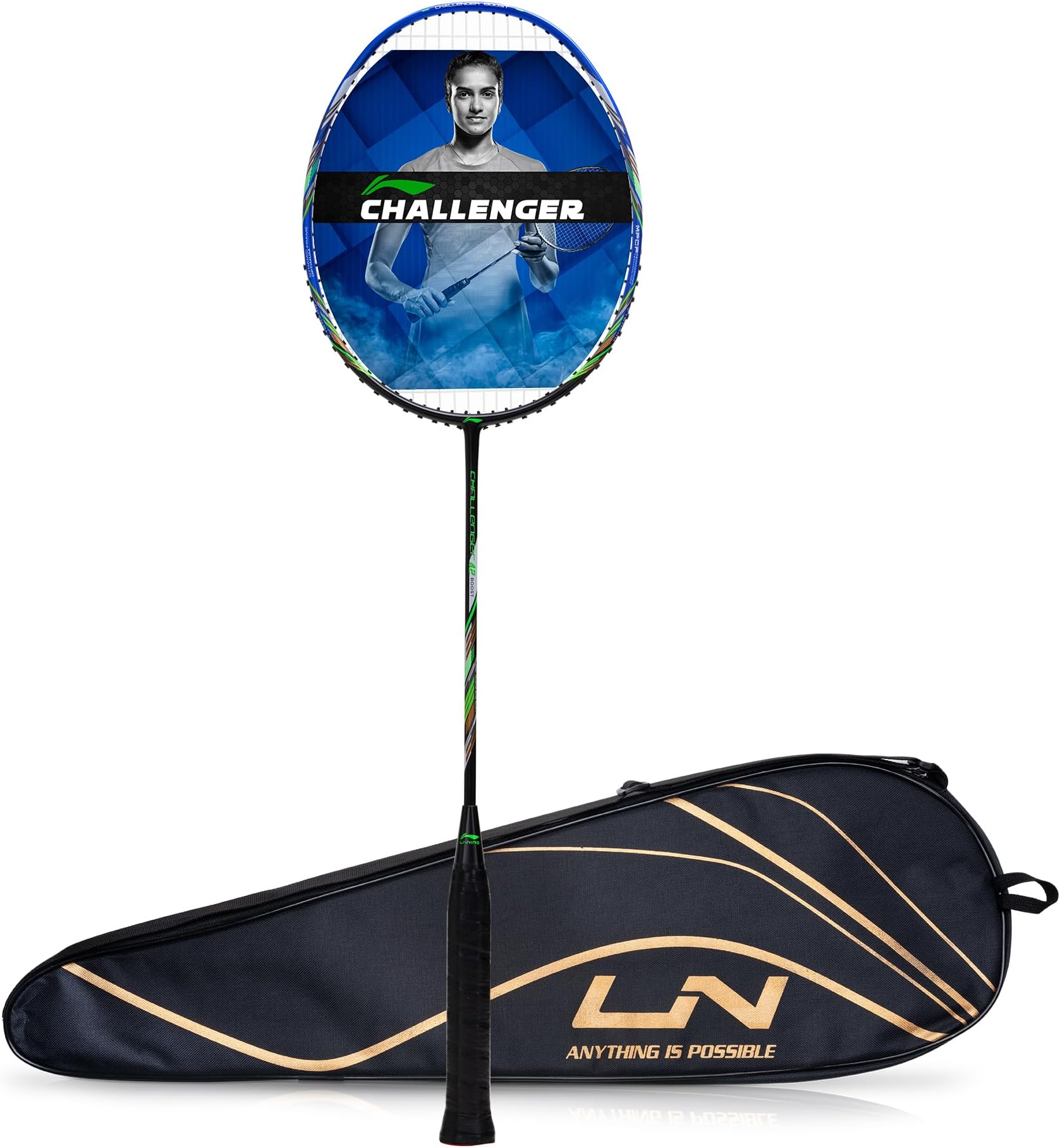 Challenger Boost Carbon Graphite Strung Badminton Racquet, 84 Grams, 30 Lbs String Tension and Free Full Cover