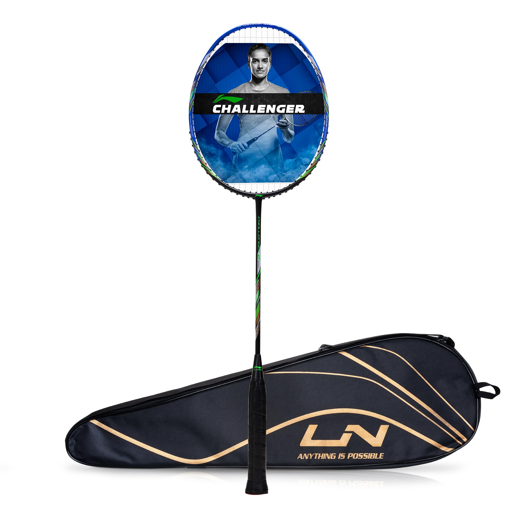Li-Ning Challenger Boost Carbon Graphite Strung Badminton Racquet, 84 Grams, 30 Lbs String Tension and Free Full Cover