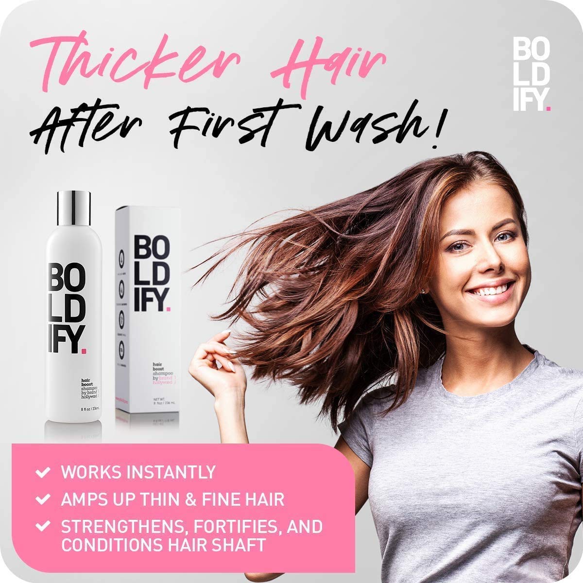 BOLDIFY Hair Boost Shampoo Natural Volumizing Shampoo for Fine Hair, No Sulfates, Biotin