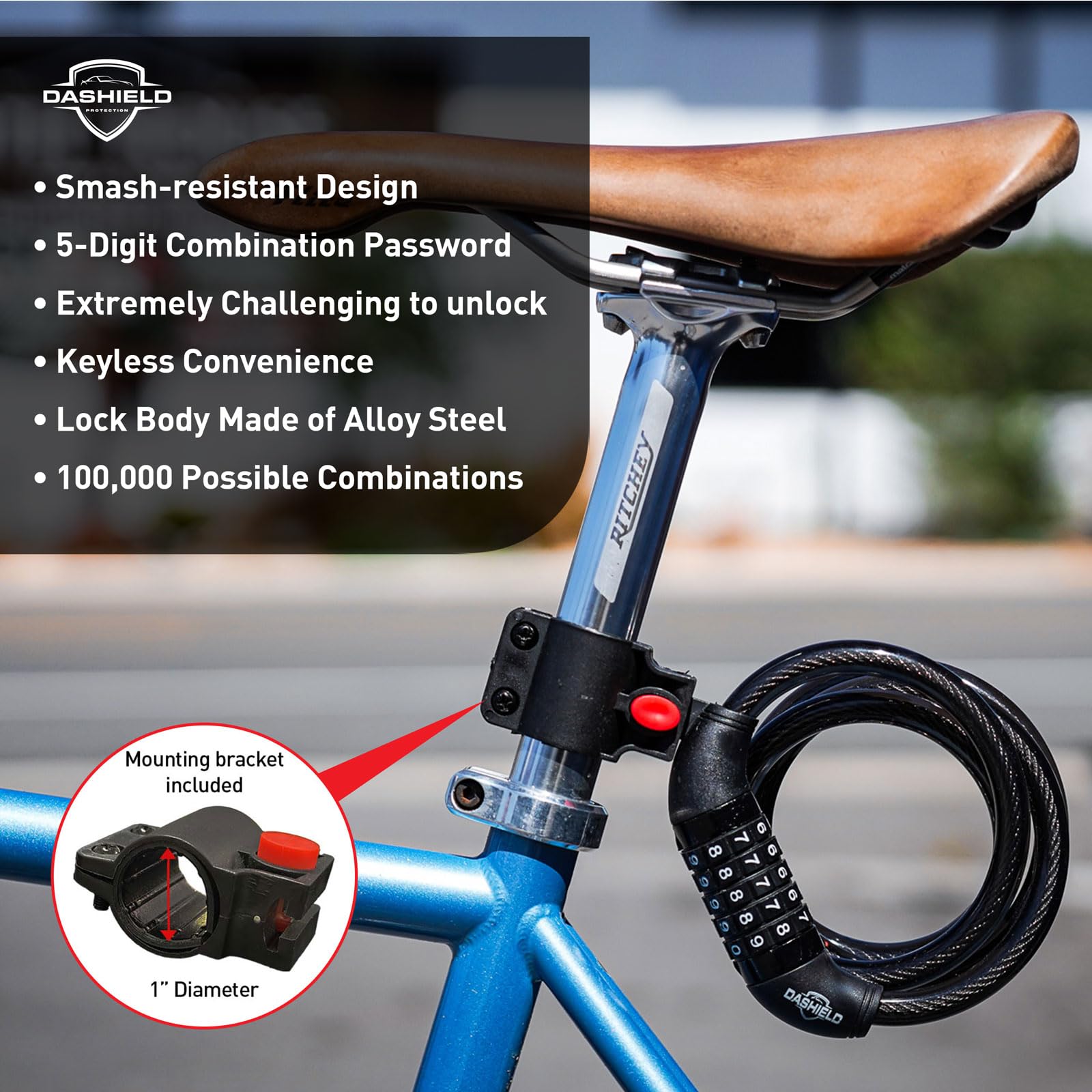 Cavo di blocco per bicicletta a 5 cifre ripristinabile con combinazione per bicicletta e scooter, antifurto con staffa di montaggio sicura (119,4 cm (confezione da 2)
