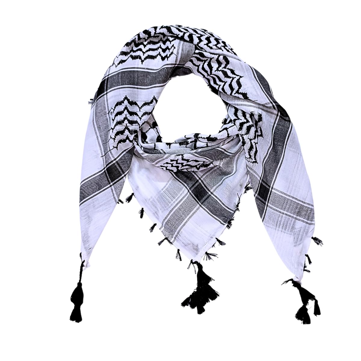 abzura Embroidered Cotton Blend Arafat Scarf for Men and Women | Arabic Rumal | 48 x 48 Inch (White & Black)-picture-1