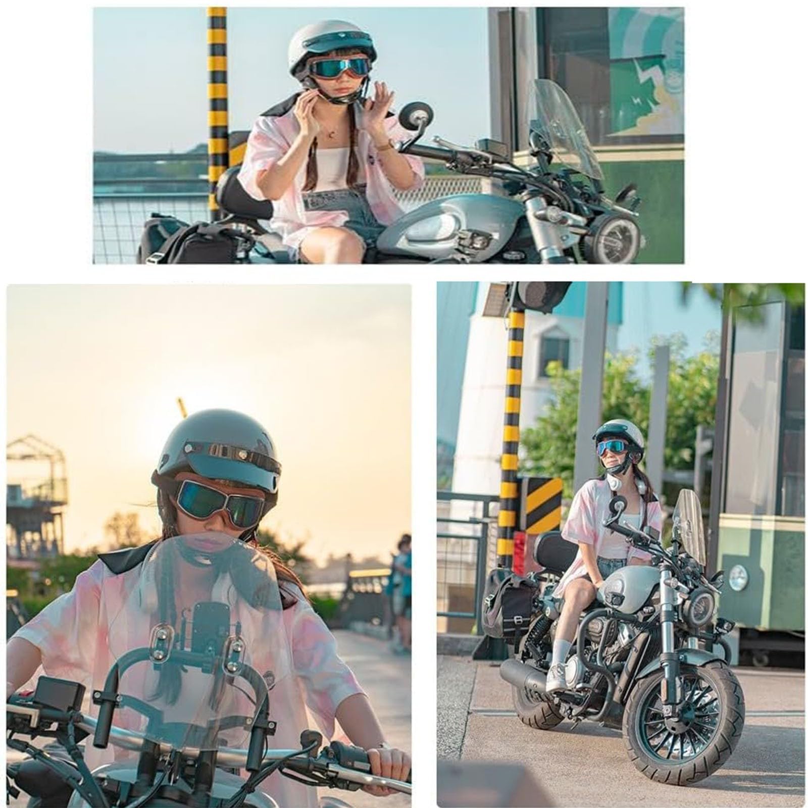 Cascos de Moto Retro, Cascos Abiertos con Visera, homologados Dot/ECE, Gorra para Hombre y Mujer con Hebilla de liberación rápida Ajustable.