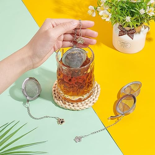 Miniatura 10 de UNICRAFTALE Juego de 4 coladores de té de malla de acero inoxidable 304 con colgantes de esmalte de aleación, juego de colador de té redondo con