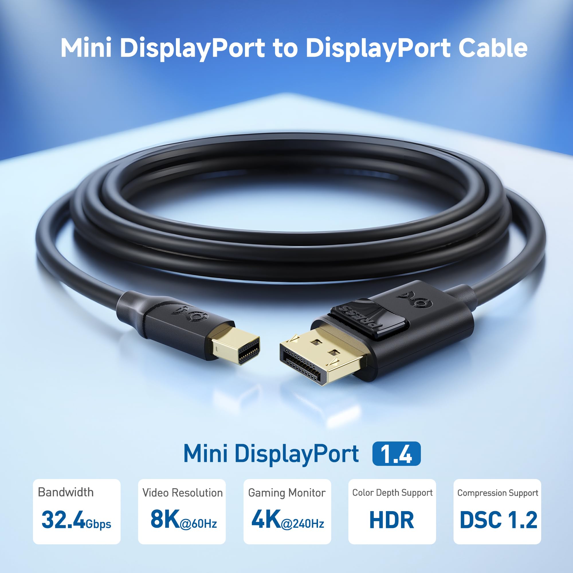 Cabo Adaptador de Vídeo - Mini Displayport 1.4 > Displayport - 1
