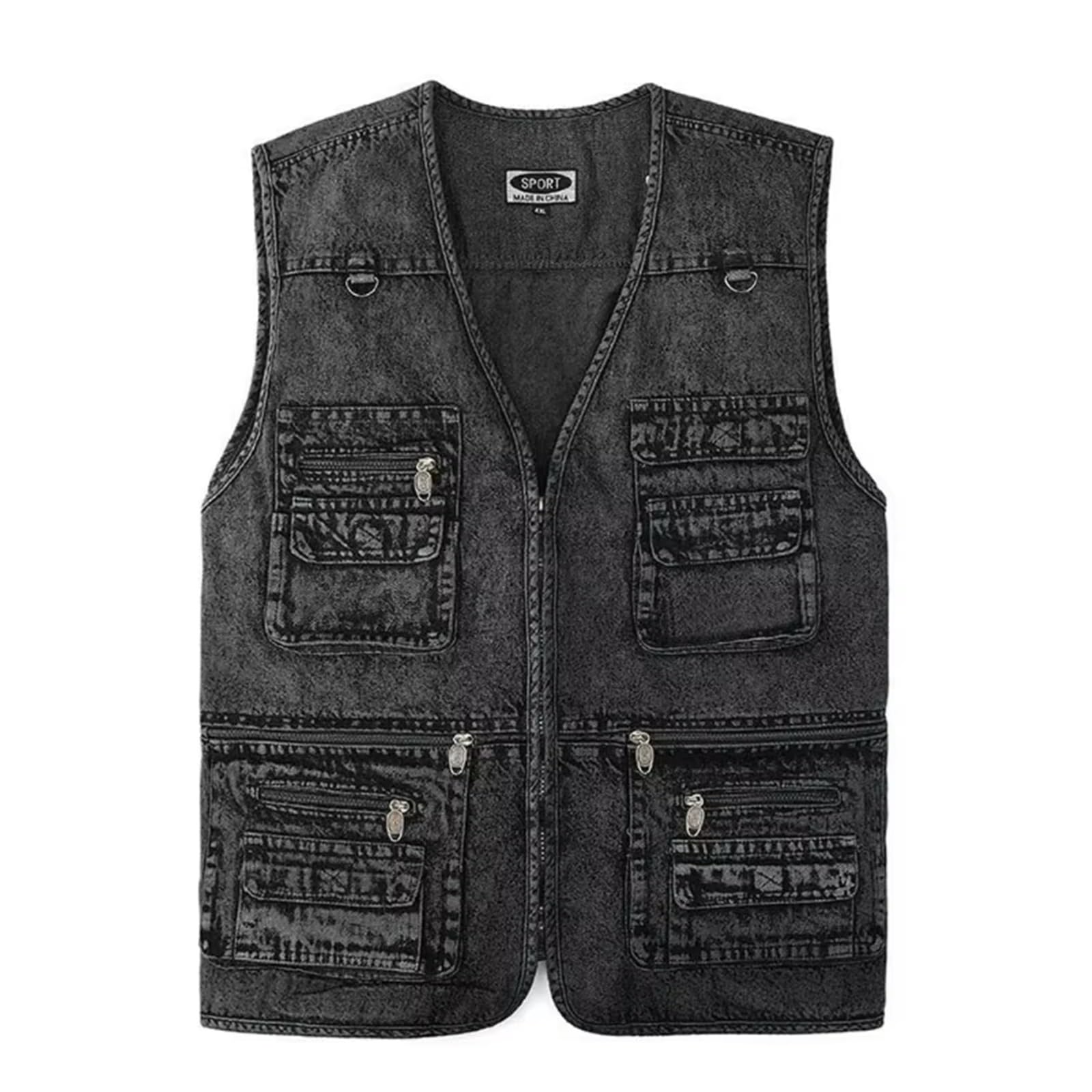 CLSQLXYJZC Gilet Casual Fotografo Uomo, Gilet Retrò Multitasche In Denim Con Cerniera Scollo A V Traspirante Da Pesca, Giacca Da Campeggio Senza Maniche, Per Caccia, Escursionismo, Ciclismo