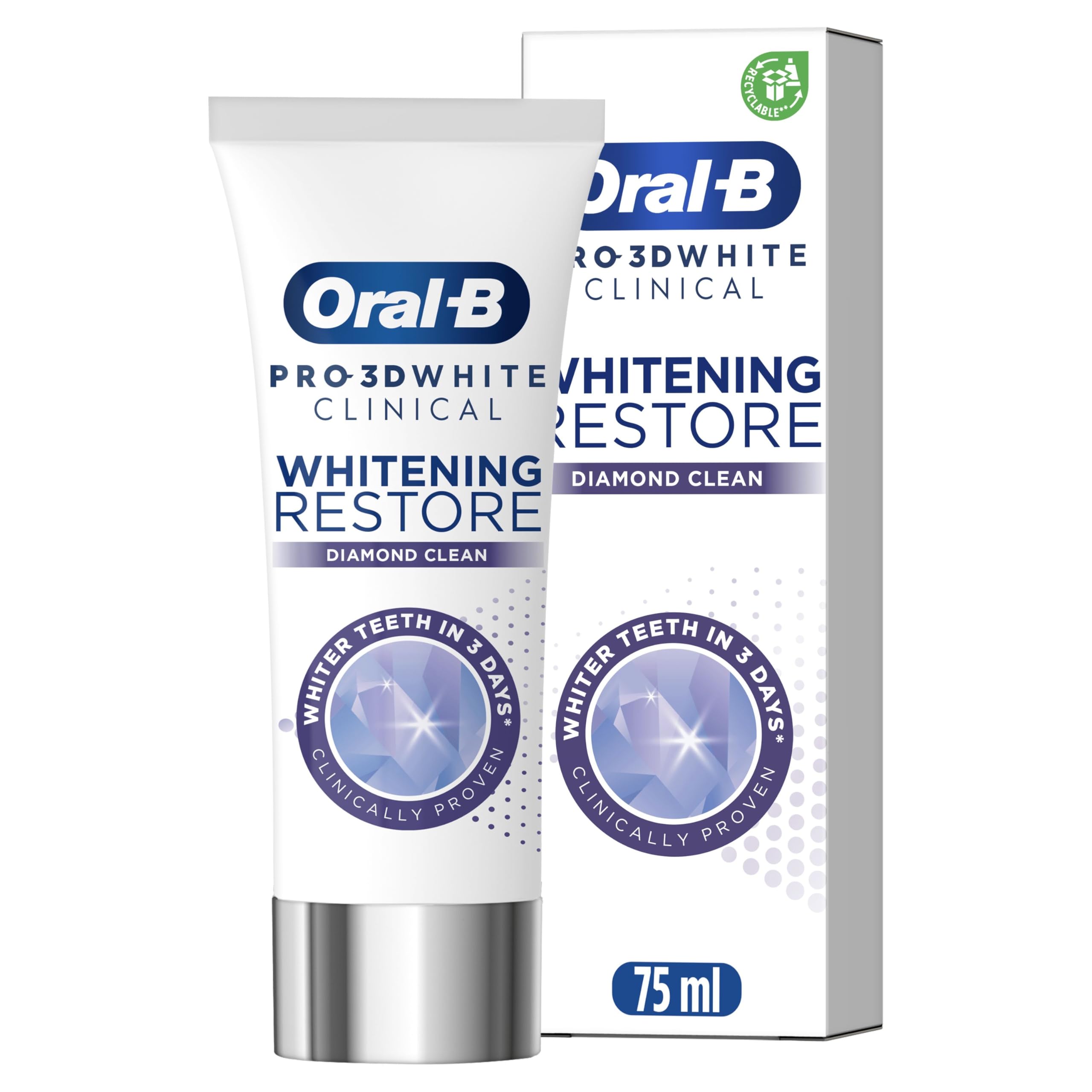 Oral-B 3D White Clinical Diamond Clean Toothpaste, 75 ml 75 ml (1er Pack)