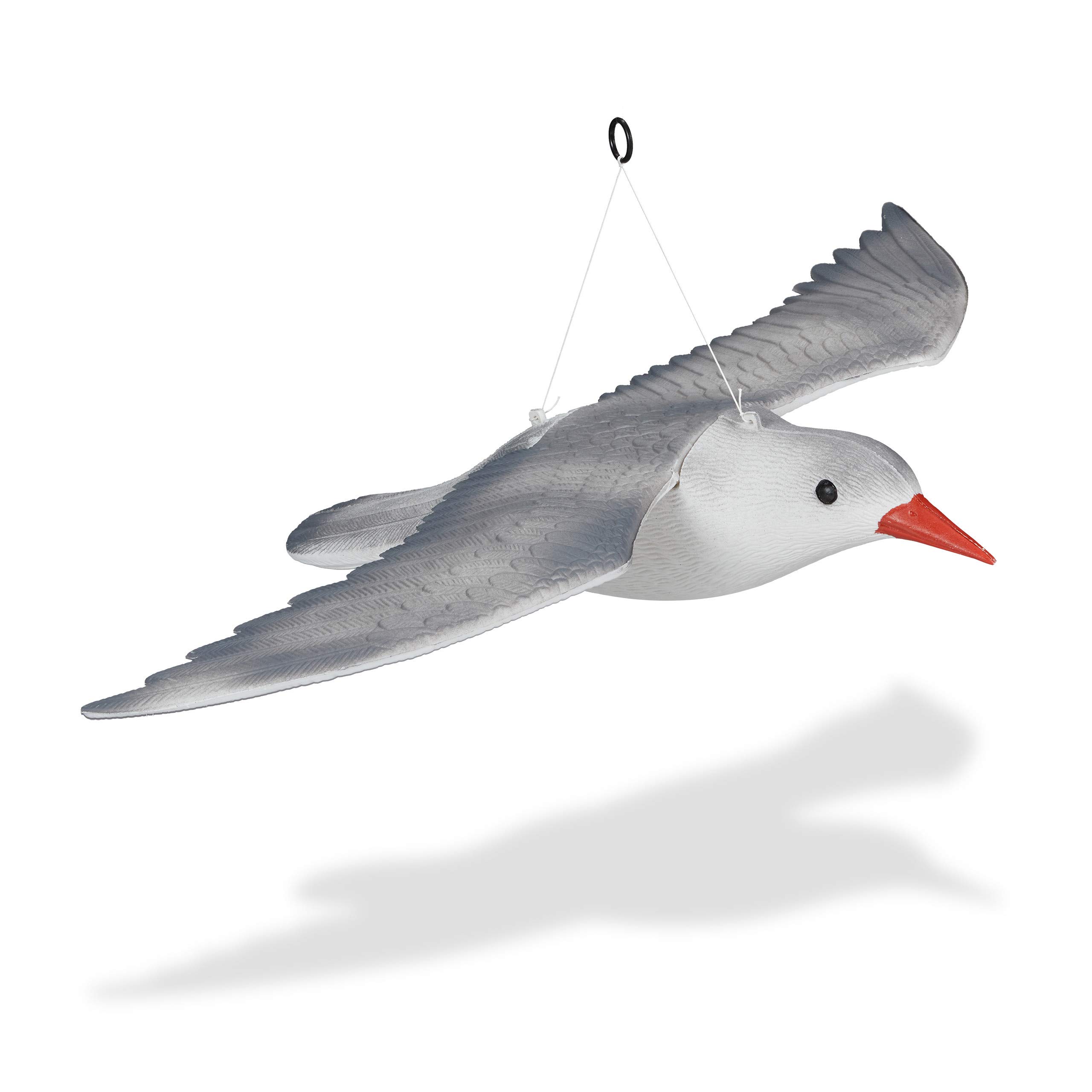 4 x Bird Deterrent Seagull Flying Hanging Decorative Figurine Pigeon Deterrent for Garden, Balcony, Patio, White/Grey