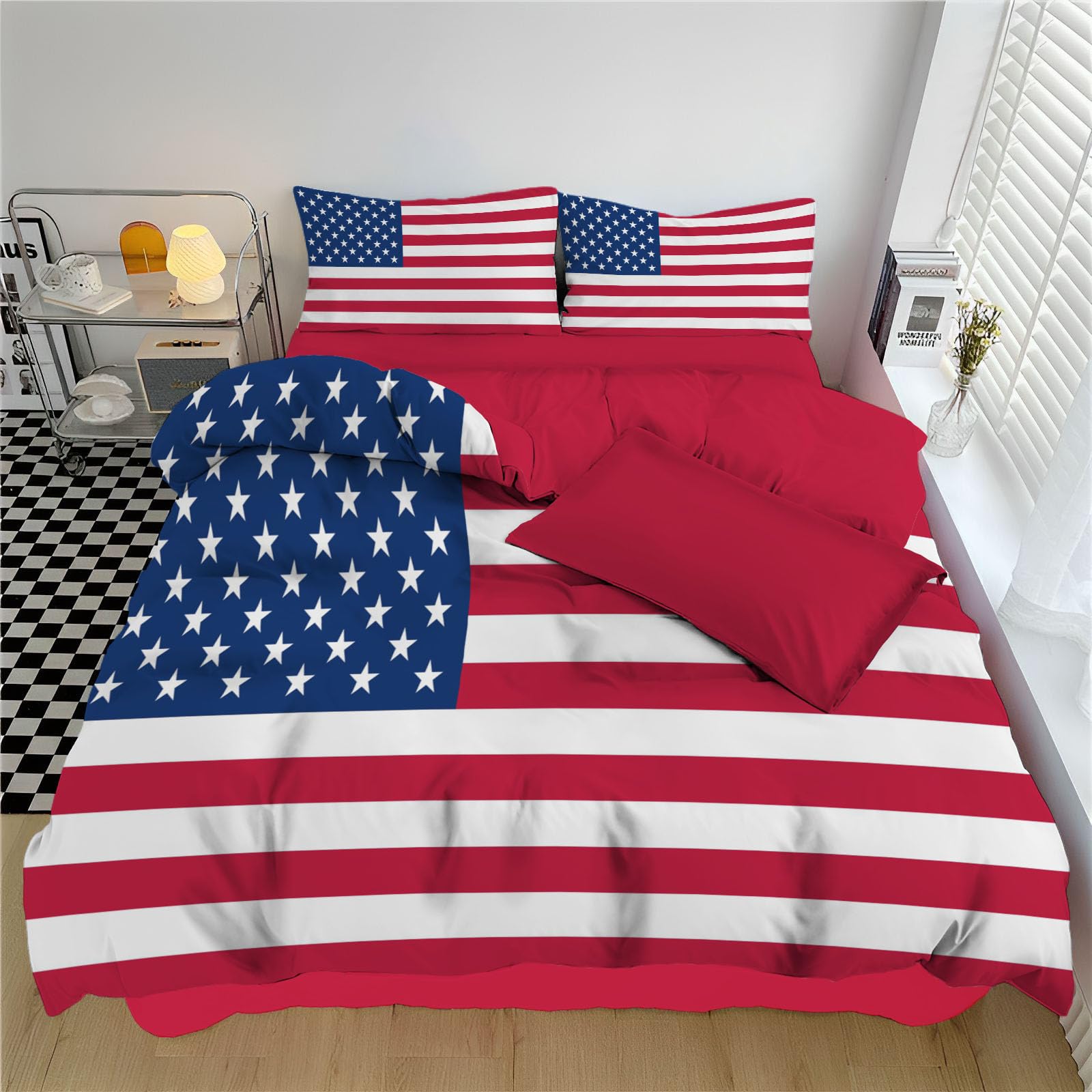Parure de lit drapeau États-Unis housse de couette 140x200 avec taies d'oreiller enfant adulte