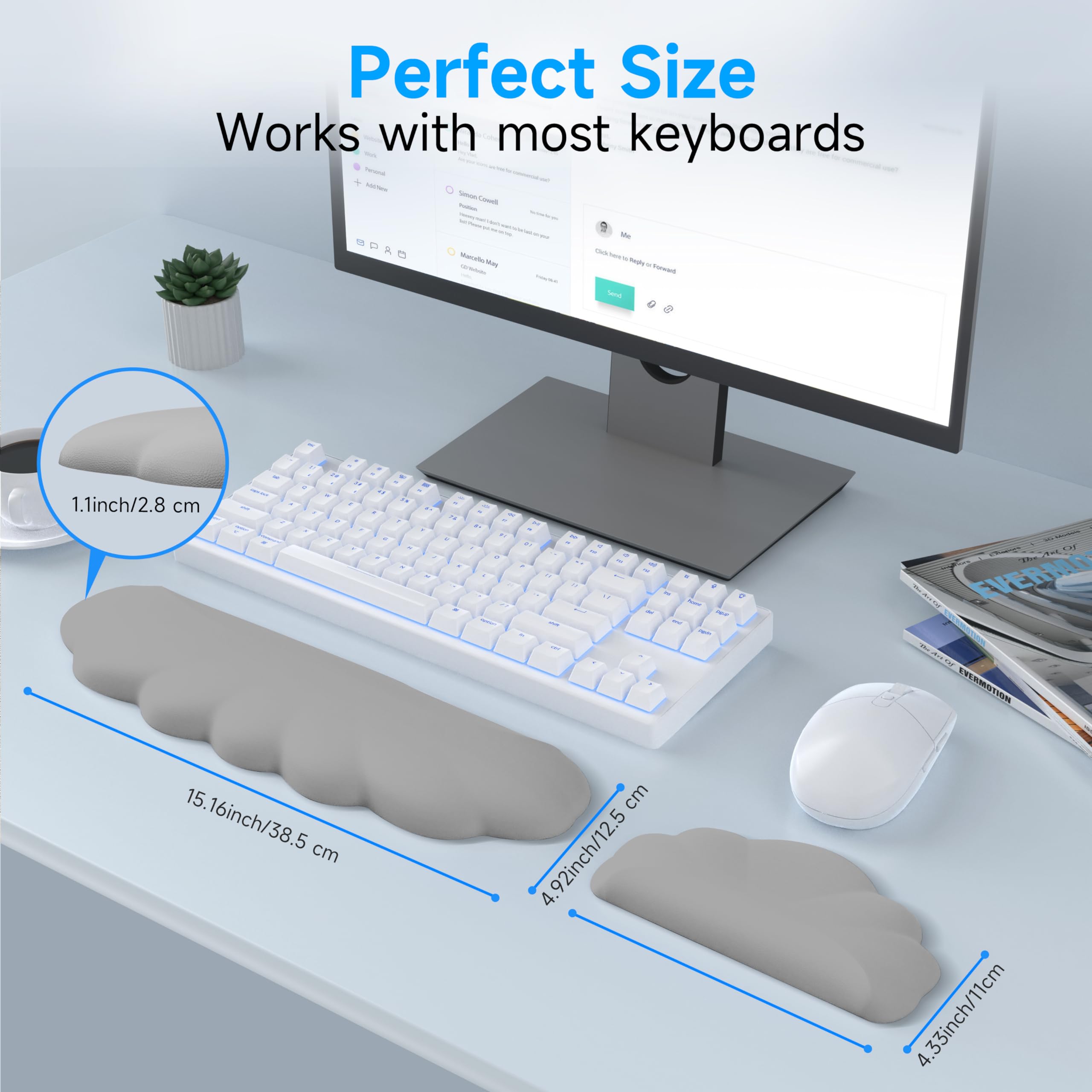 MEKASS Poggiapolsi Ergonomico Per Tastiera 60% - Memory Foam Con Base Antiscivolo E Motivo Massaggiante, 31x8x2 Cm
