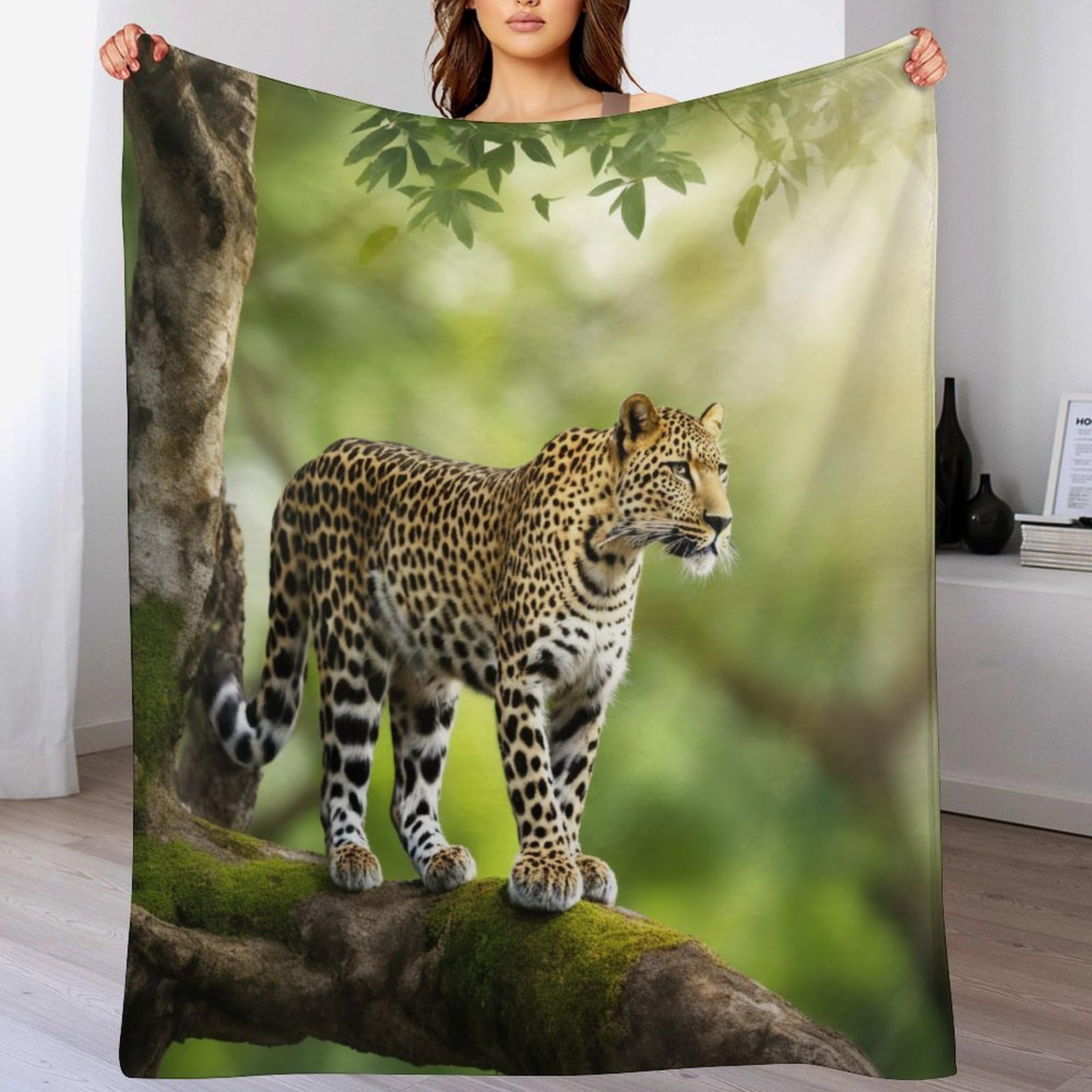 Couverture polaire guépard 180x200 cm douce et thermique pour lit et canapé