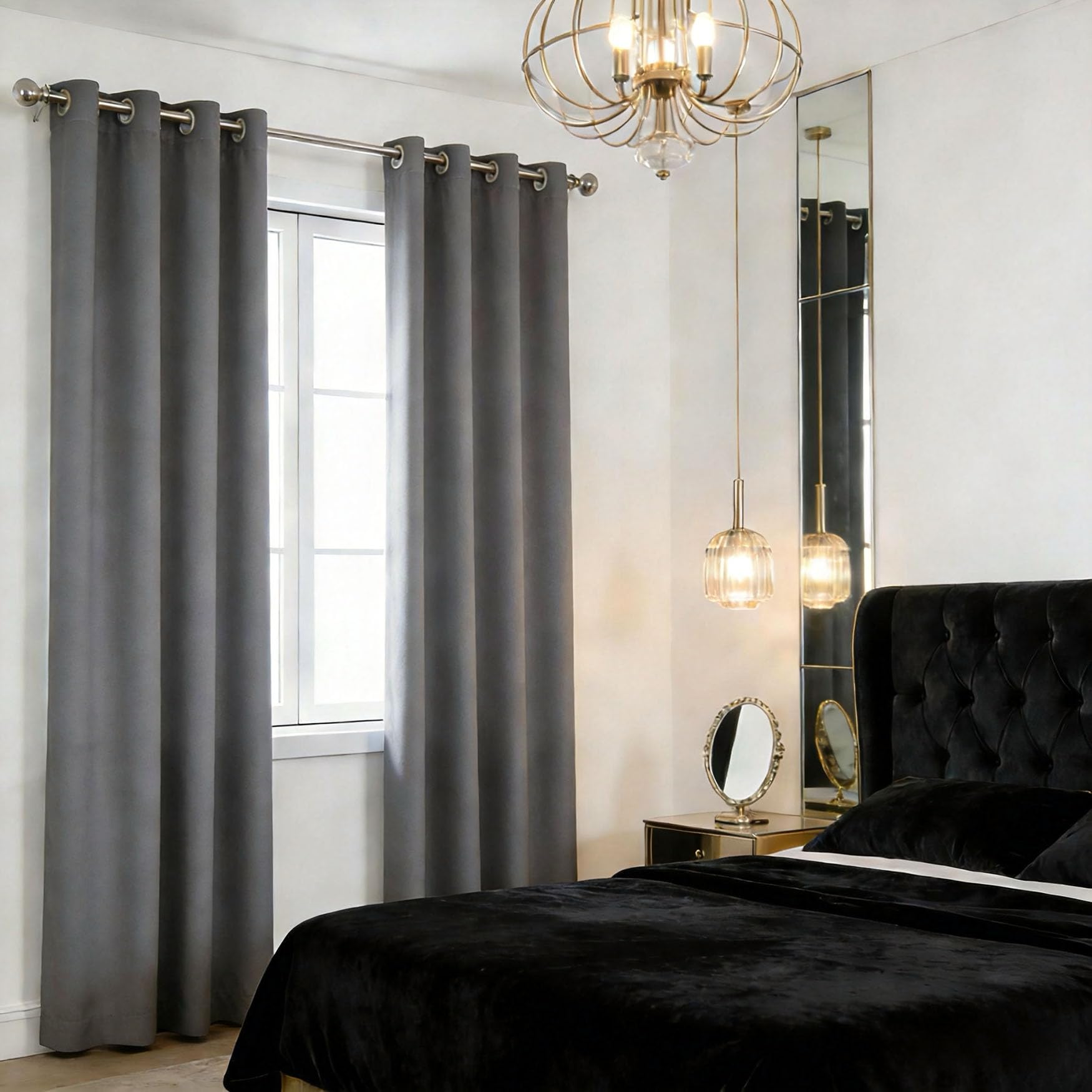 Rideau opaque doux de qualité supérieure isolant thermique 135x85 cm gris