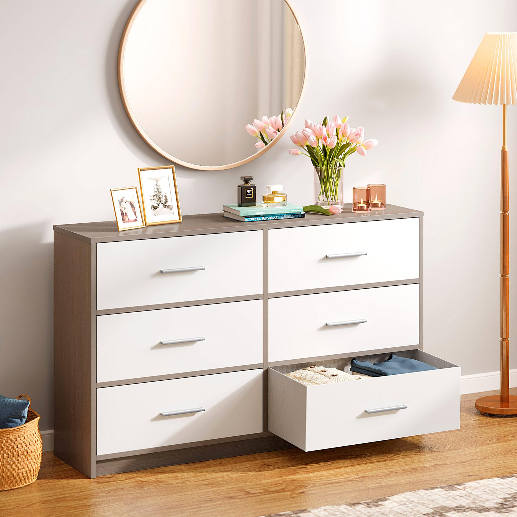 AKTIVE Max Home Commode de Chambre Polyvalente, Gris et Blanc, 6