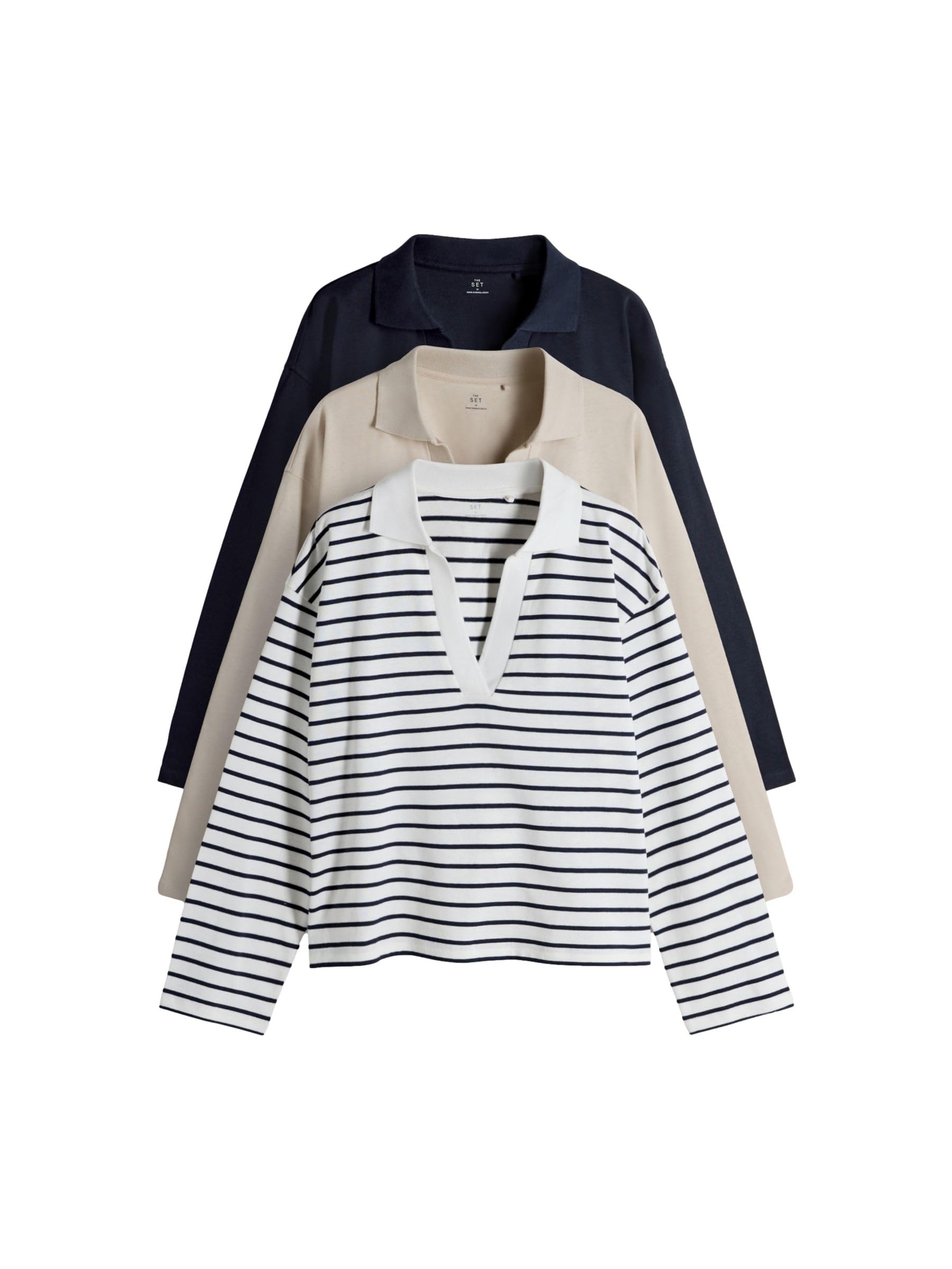 THE SET Damen Schwere Rugby-Langarmshirts, 3er-Pack