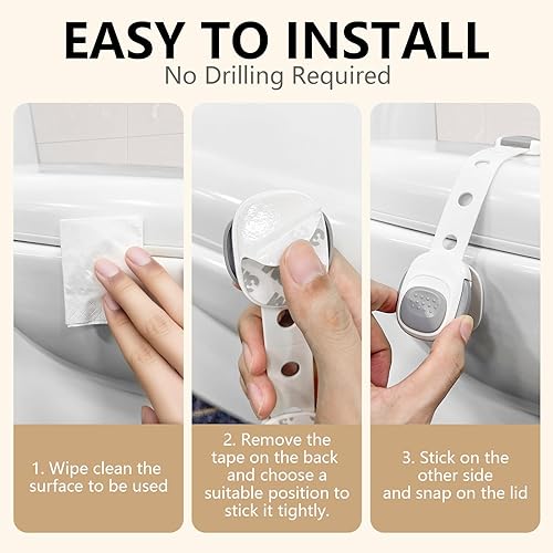 Miniatura 5 de Cerradura de inodoro a prueba de bebés Cerraduras de gabinete de seguridad para niños para asiento de inodoro, cajones, nevera, puertas Fácil de