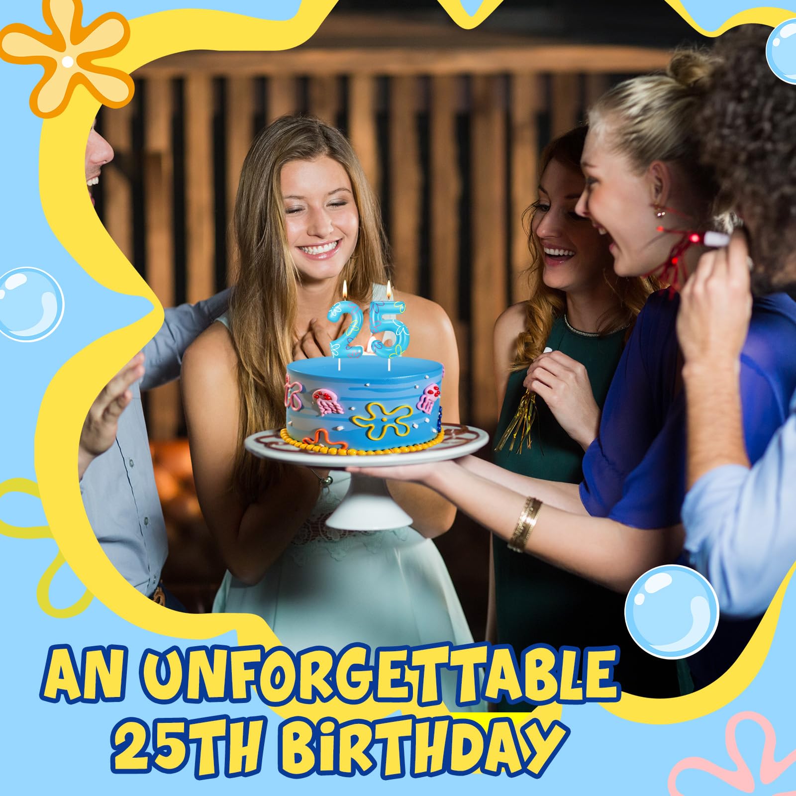 Conelist Vela con números de cumpleaños, esponjas, flores, nubes, decoraciones para cupcakes, velas de fiesta para decoración de cumpleaños con temática de esponja, suministros de decoración de