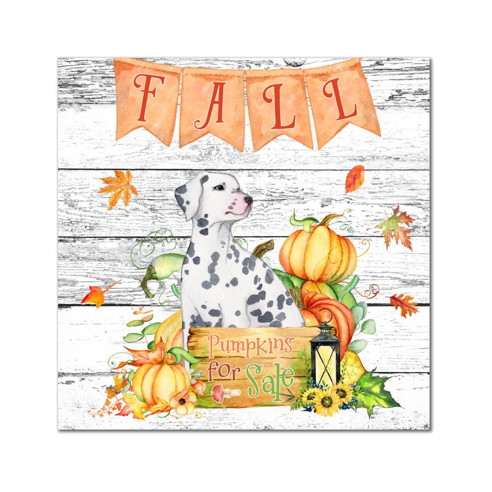 Cadeau pendaison de crémaillère idéal : enseigne bois automne citrouilles et Shiba