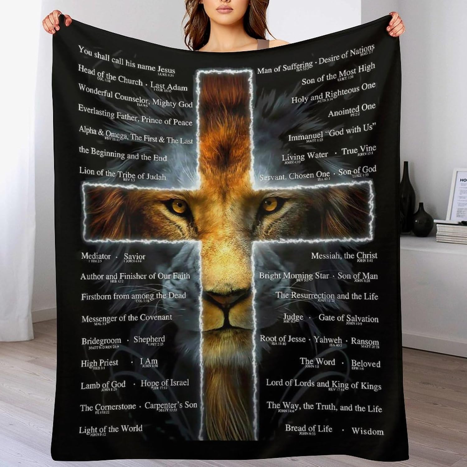 Christian Lion Scripture Jesus Throw Blanket for Women Men Kids Adults, Soft Warm Cozy Fleece Blanket for Couch Sofa Bed, 40"x50" - Image 4
