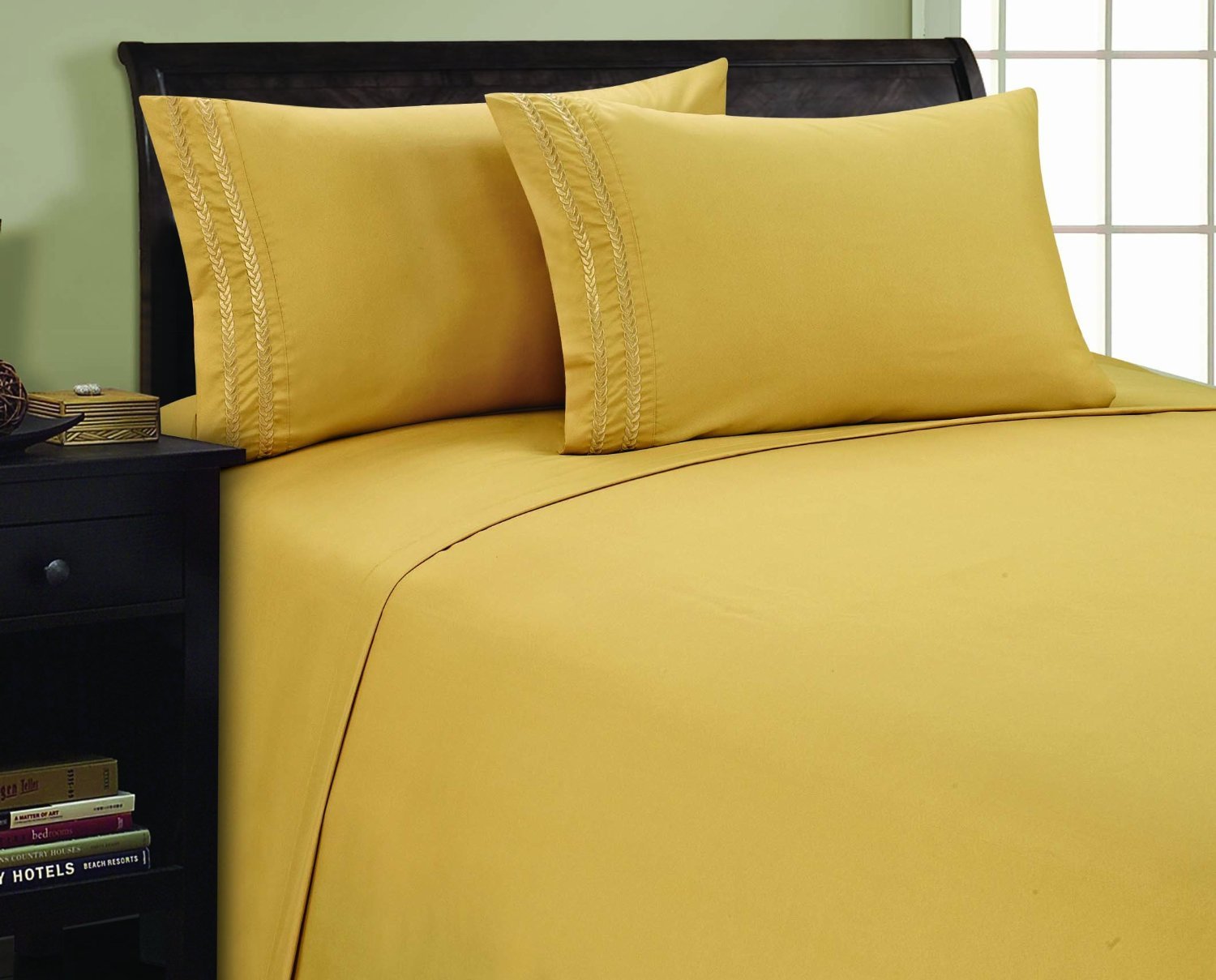 Elegance Linen 1500 Thread Count Chain Design Egyptian Quality Luxurious Silky Soft Wrinkle & Fade Resistant 2pc Pillowcases, Queen Gold