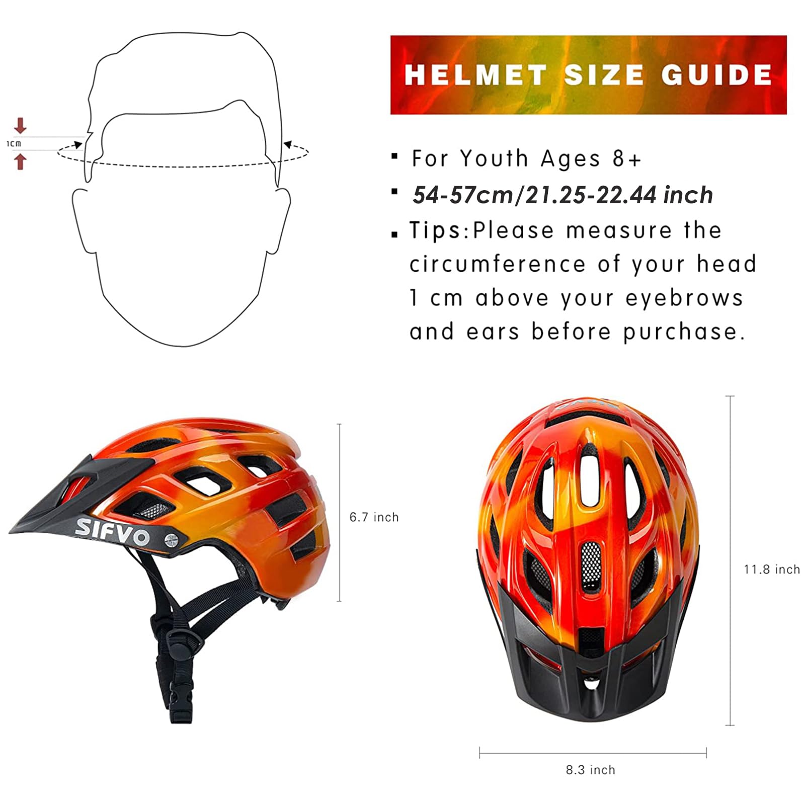 SIFVO Casque Velo Enfant Casque Vélo pour Enfants Garçons et Filles 8+ Ans, Casques de Vélo Enfants Casque Vélo Enfant avec Visière Amovible, 52-58cm