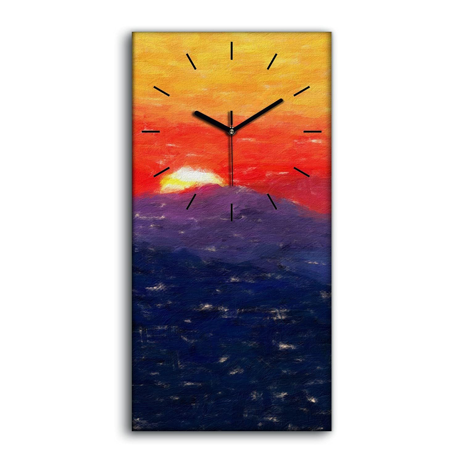 Horloge sur Toile Sunset Ciel 30x60cm avec Aiguilles Noires Silencieuse