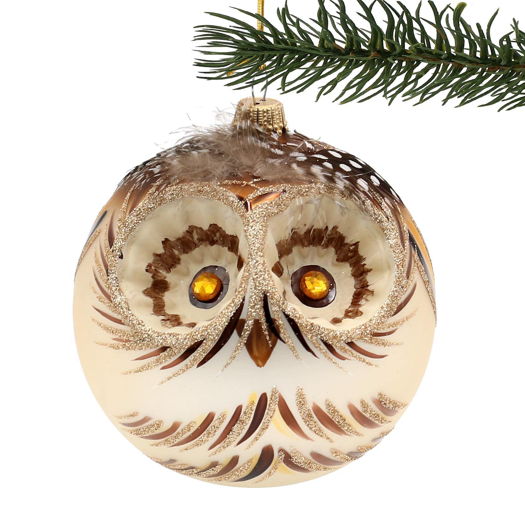 Dekohelden24 Lauschaer Christbaumschmuck - Eulenkugel, handdekoriert, Glas, Ø 8 cm, limitierte Auflage 250 Stück, Weihnachten