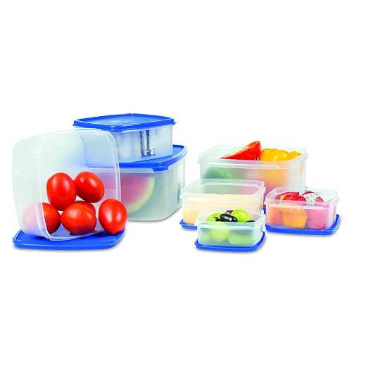 Varmora Store Fresh Modular Square Plastic Set of 7 Refrigerator Storage Container (Blue)