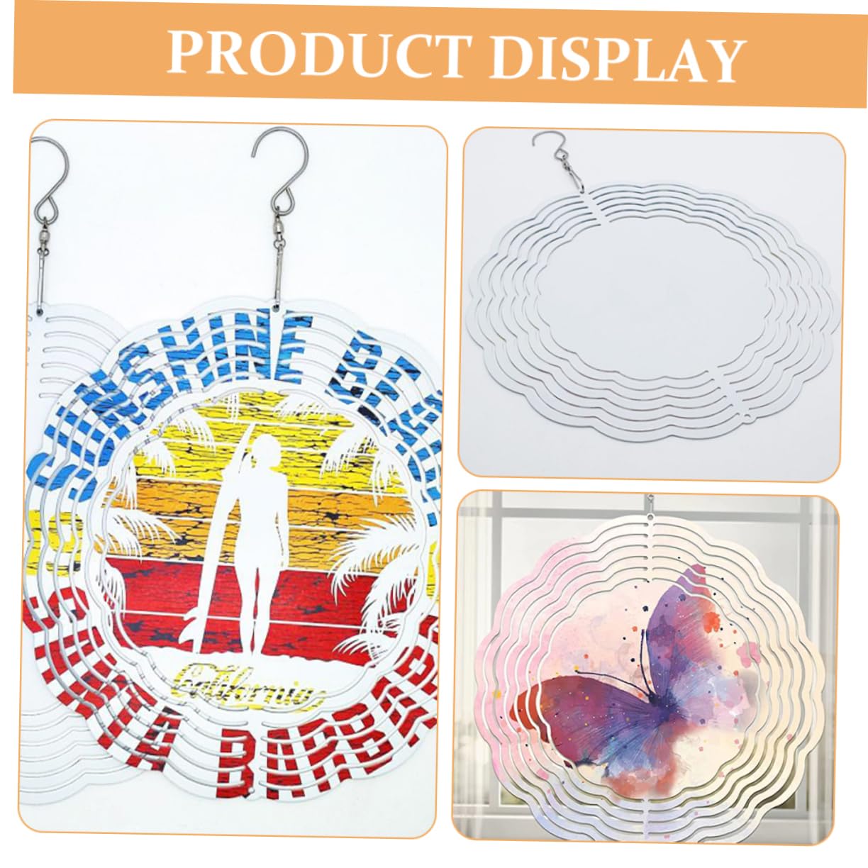 ifundom 1set Blank DIY Wind Spinner Craft Sublimation Hanging Ornament for Garden Decor Easy to Install Rotatable for Patio Balcony 2pcs