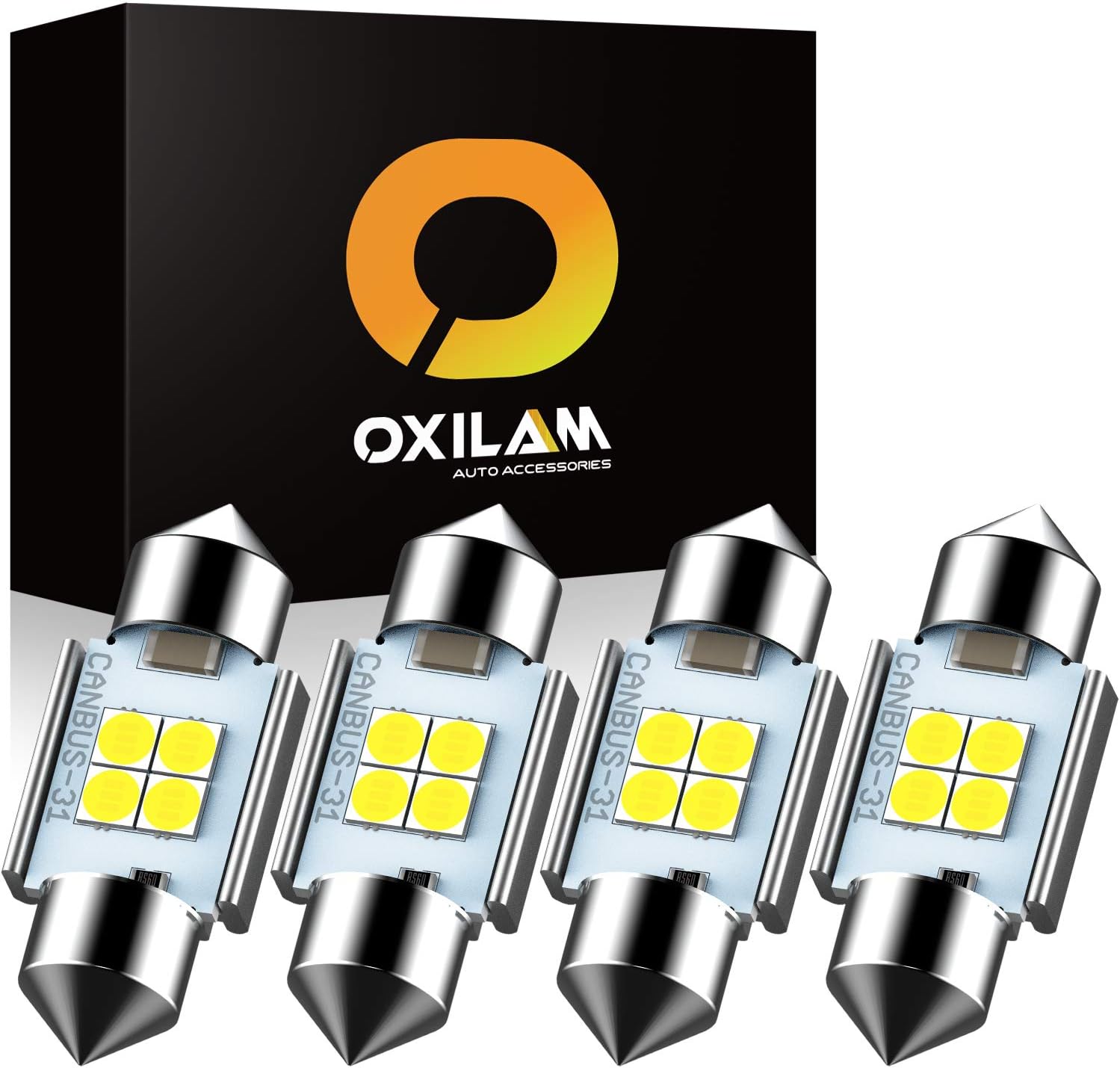 OXILAM 31mm Festoon LED Bulb, 2023 New Mini LED Tire Bulbs, 3500K Cool White, 300% Improved Visibility, Non-Polarity, 2 Packs