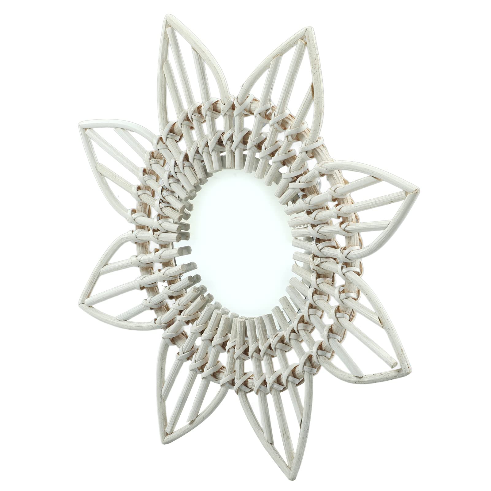 Semme Espejo de Pared de Ratán, Espejo Decorativo de Vidrio Alto Pulido Blanco con Forma de Flor Vintage con Máxima Durabilidad, para Entrada, Dormitorio, Baño