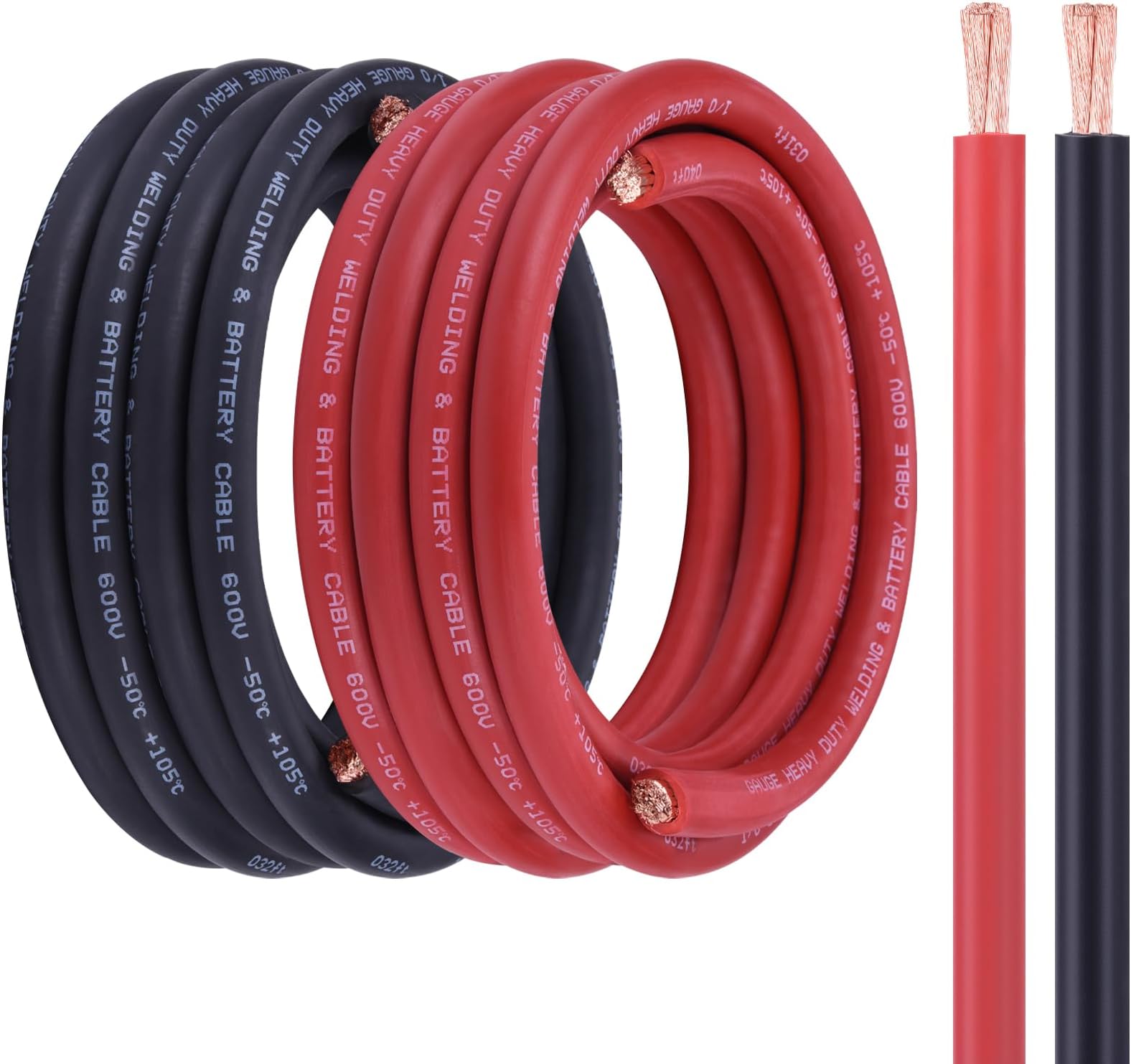 1/0 Battery Cable, 20FT Red + 20FT Black 1/0 Welding Cable, Stranded Oxygen-Free Pure Copper Wire for Automotive, Battery, Solar, Marine and Generator