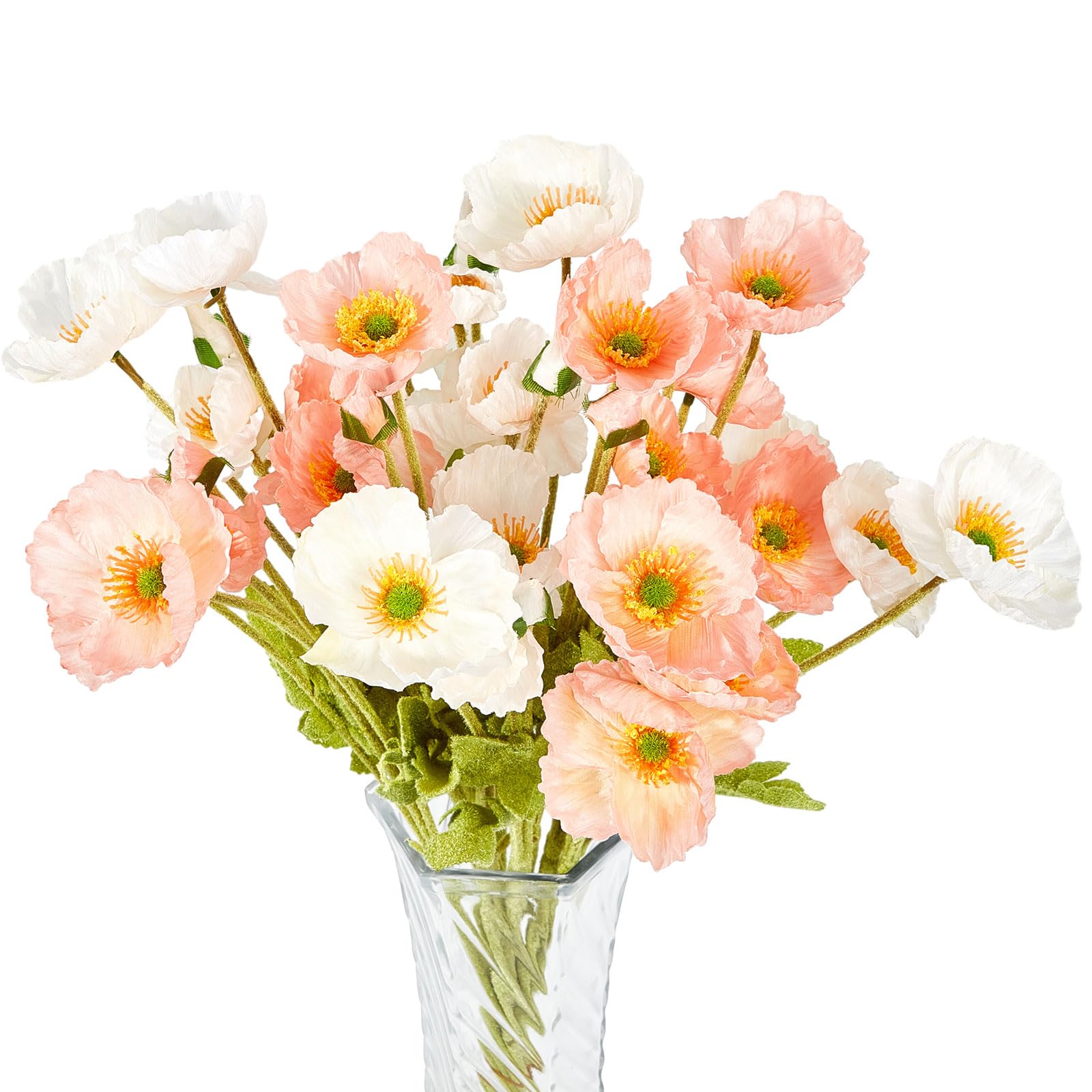Zeyune 10 Pack Silk Poppy Flowers Artificial Corn Poppy Flowers 22.8'' Faux Poppy Stems White and Coral Faux Poppies for Home Wedding Party Bouquet Floral Arrangement Table Centerpiece Vase Decor
