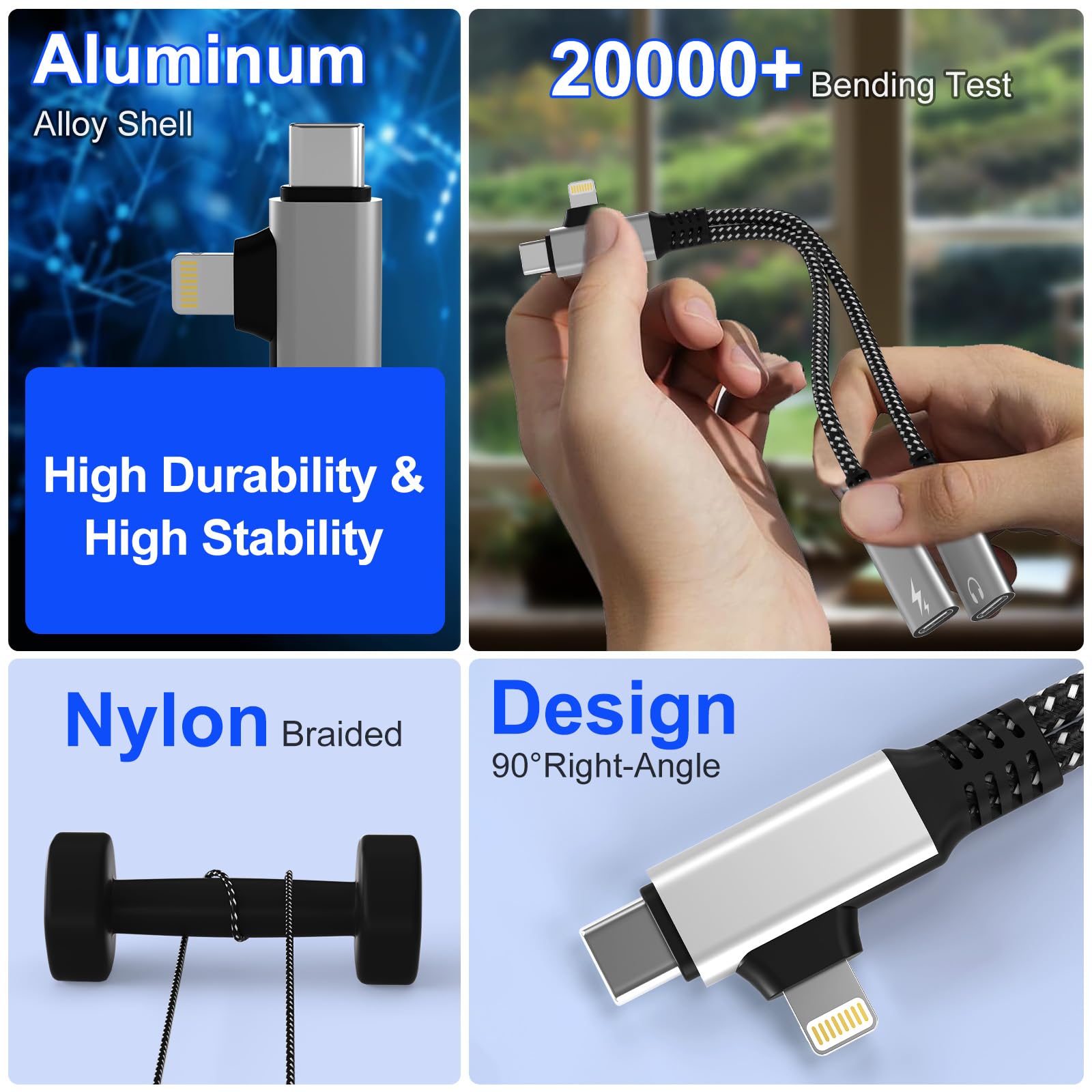 Dual USB C Kopfhörer und Ladegerät, 2 in 2 Typ C und Lightning Splitter mit PD 60W Ladegerät, Dual USB C Splitter Audio und Aufladen für iPhone 16 15 14 13, Galaxy, iPad, Unterstützung Anrufe