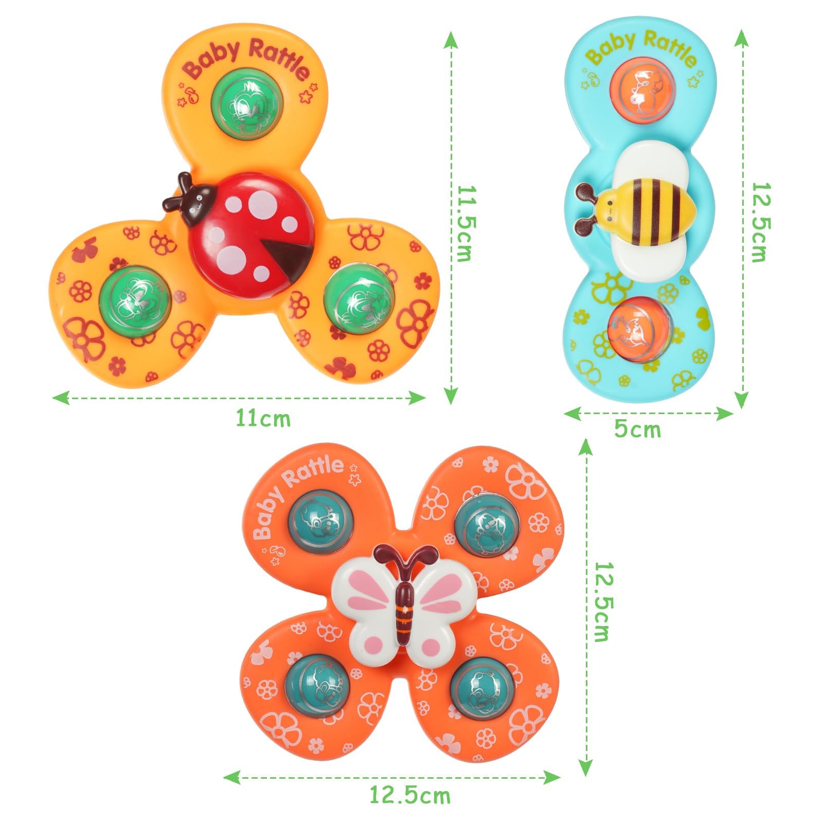 Ainiv Juguete Giratorio Con Ventosa Para Bebés | Set De 3 Spinners De Dinosaurio | Colores Brillantes Y Material ABS Seguro | Ideal Para Bañera, Silla Y Viajes