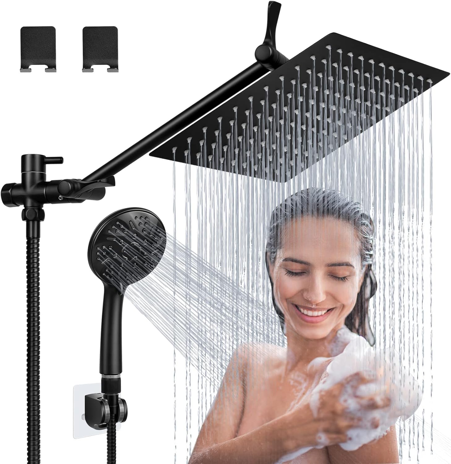 Rain Shower Head with Handheld Spray, Lanhado 10'' Matte Black 11