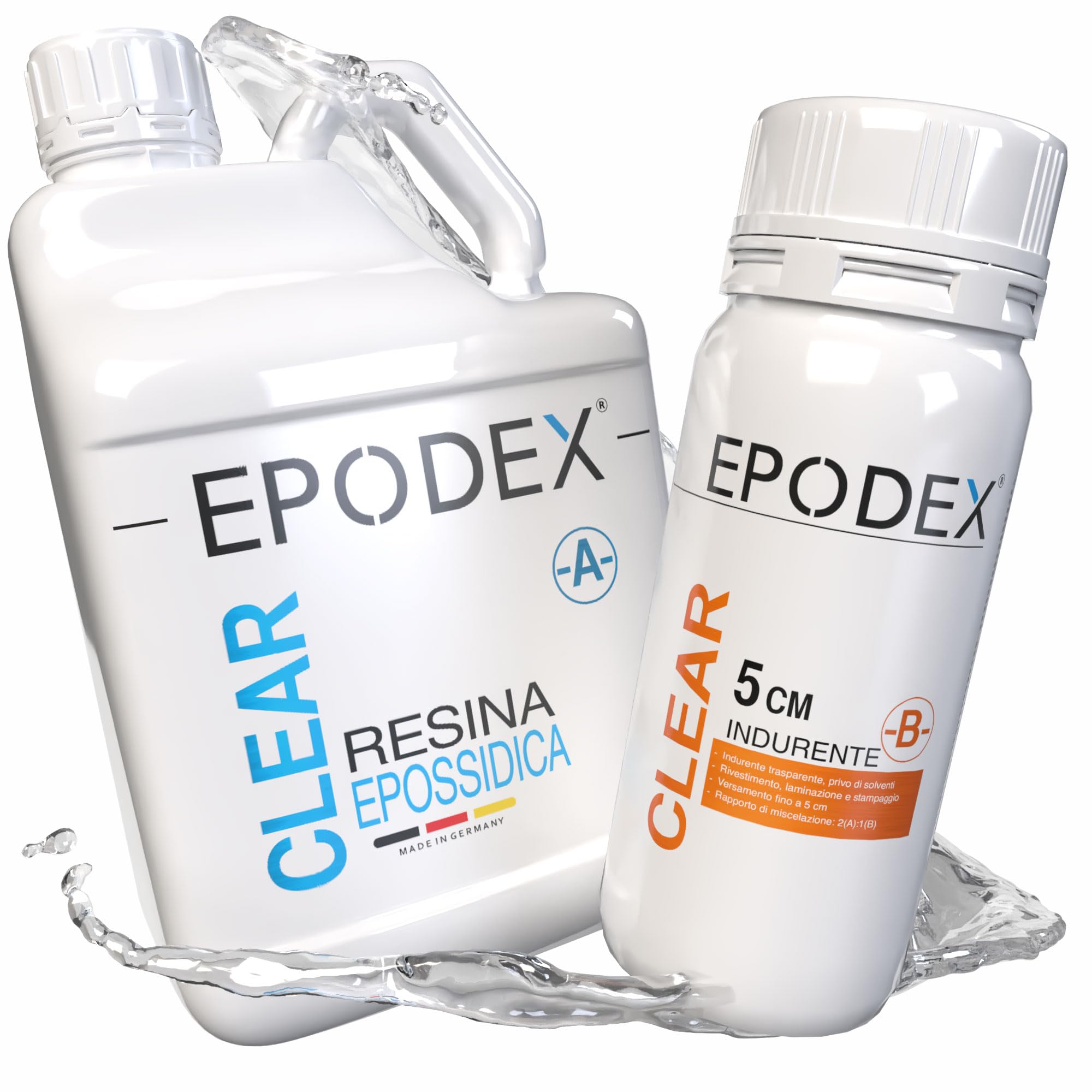 EPODEX Resina Epossidica ECO+, resina per colate fino a 5cm, Kit colata con o senza pigmenti, Per river table, lampade, progetti ad alto spessore e altro - CLEAR - Transparent, 1,5kg