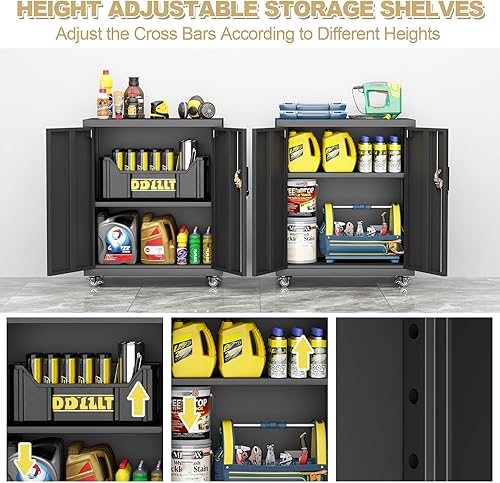 Miniatura 43 de LUCYPAL Armario de almacenamiento de metal con 2 puertas de bloqueo y 2 estantes ajustables, gabinete de almacenamiento con cerradura de acero para