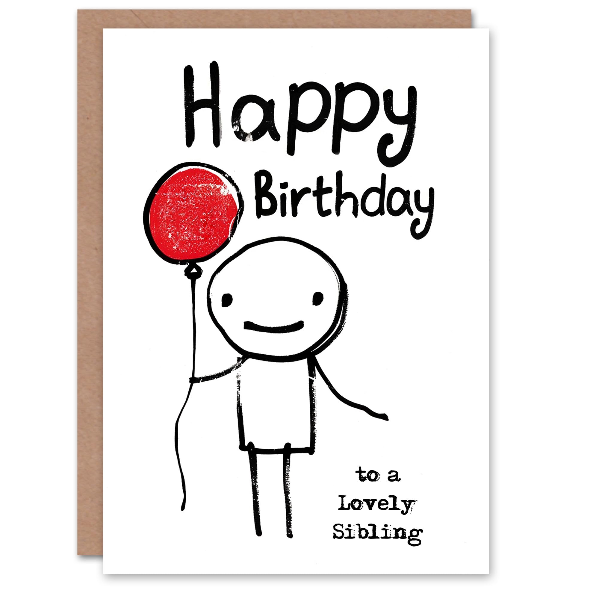 Happy Birthday Lovely Sibling Red Balloon Simple Non Binary Gender Neutral Card