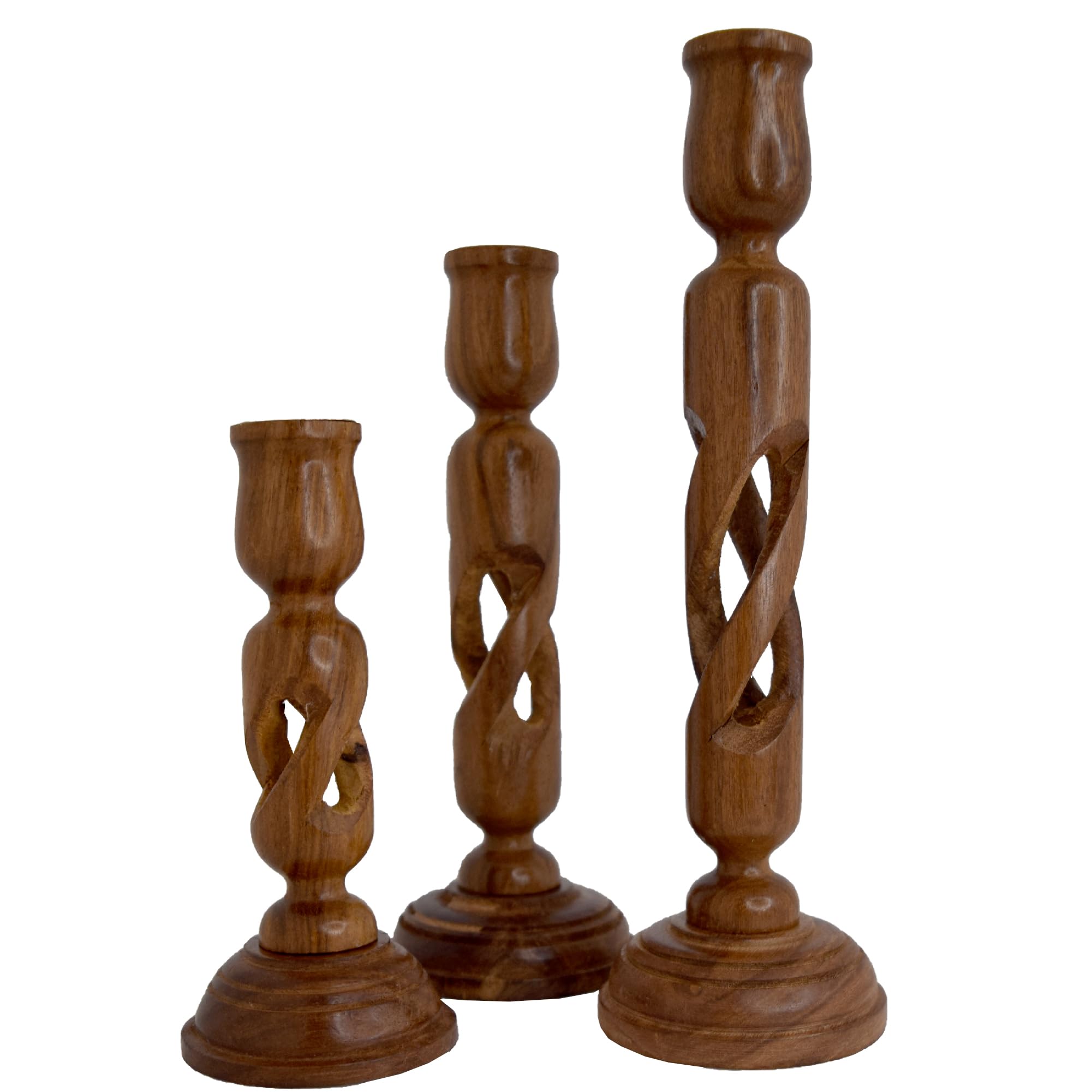 DECORITY DREAMS Decorative Wooden Criss Cross Pillar Candle Stand Set of 3 | Hand Crafted Wood Candle Holders for Living Room | Table Centerpiece | Mango Wood Premium Polish Finish-image-23