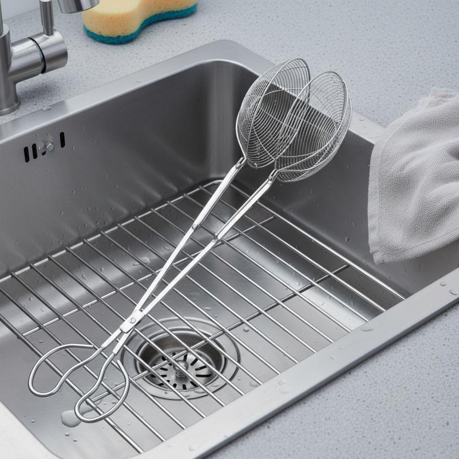 Edelstahl Greifer Meeresfrüchtegreifer Krabbenzange Muschelzange mit Ergonomischem Langgriff Und Stabiler Käfigklemme für Festen Halt bei Nassen