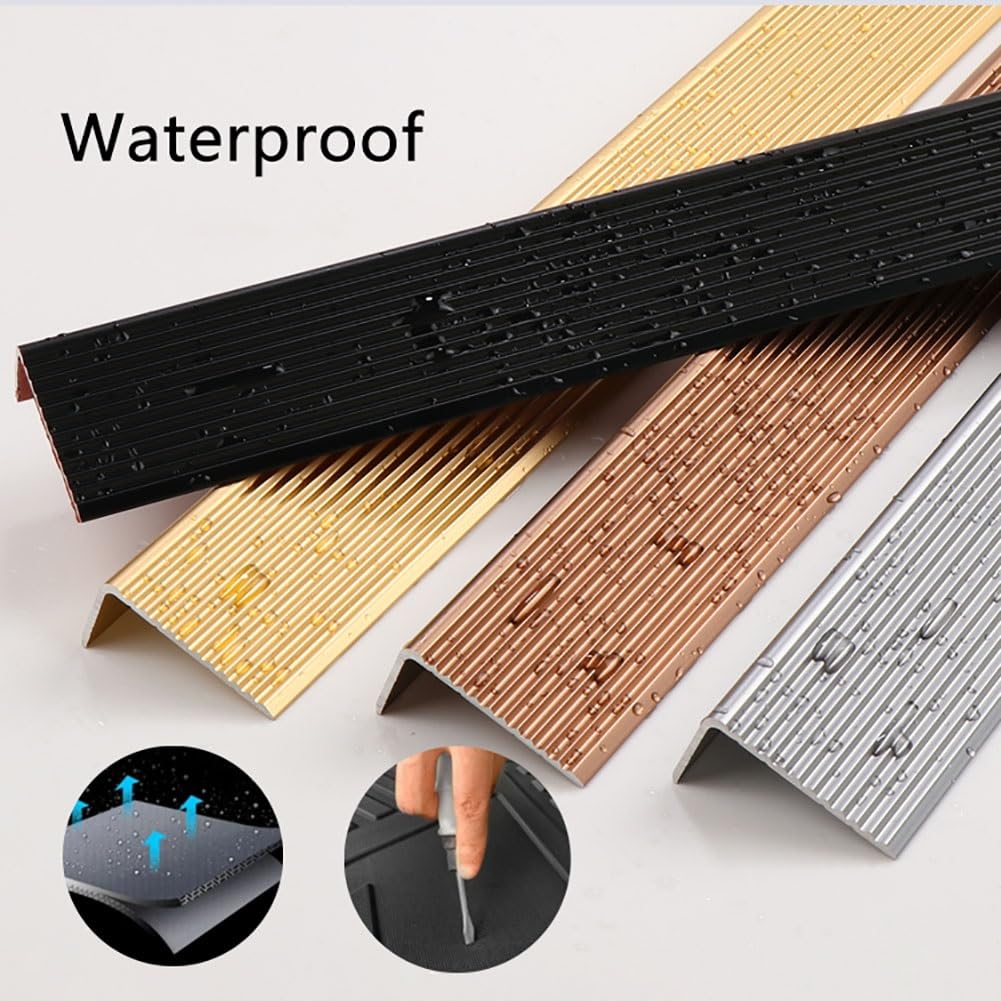 Perfil de borde para escaleras de metal, autoadhesiva, perfil angular con ranura en L, de aluminio, para interior y exterior, 90/100/134 cm(Gray,100cm/39 In)