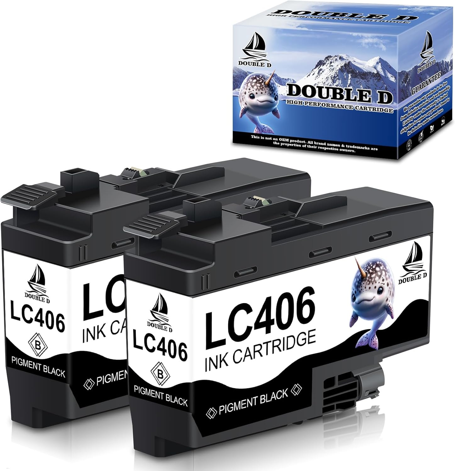 DOUBLE D LC406 Black Ink Cartridges Compatible Replacement for Brother LC406 LC-406BK LC406 LC406BK Use with Brother LC-406 MFC-J4335DW MFC-J4345DW XL MFC-J4535DW MFC-J4535DW XL Printer, 2BK