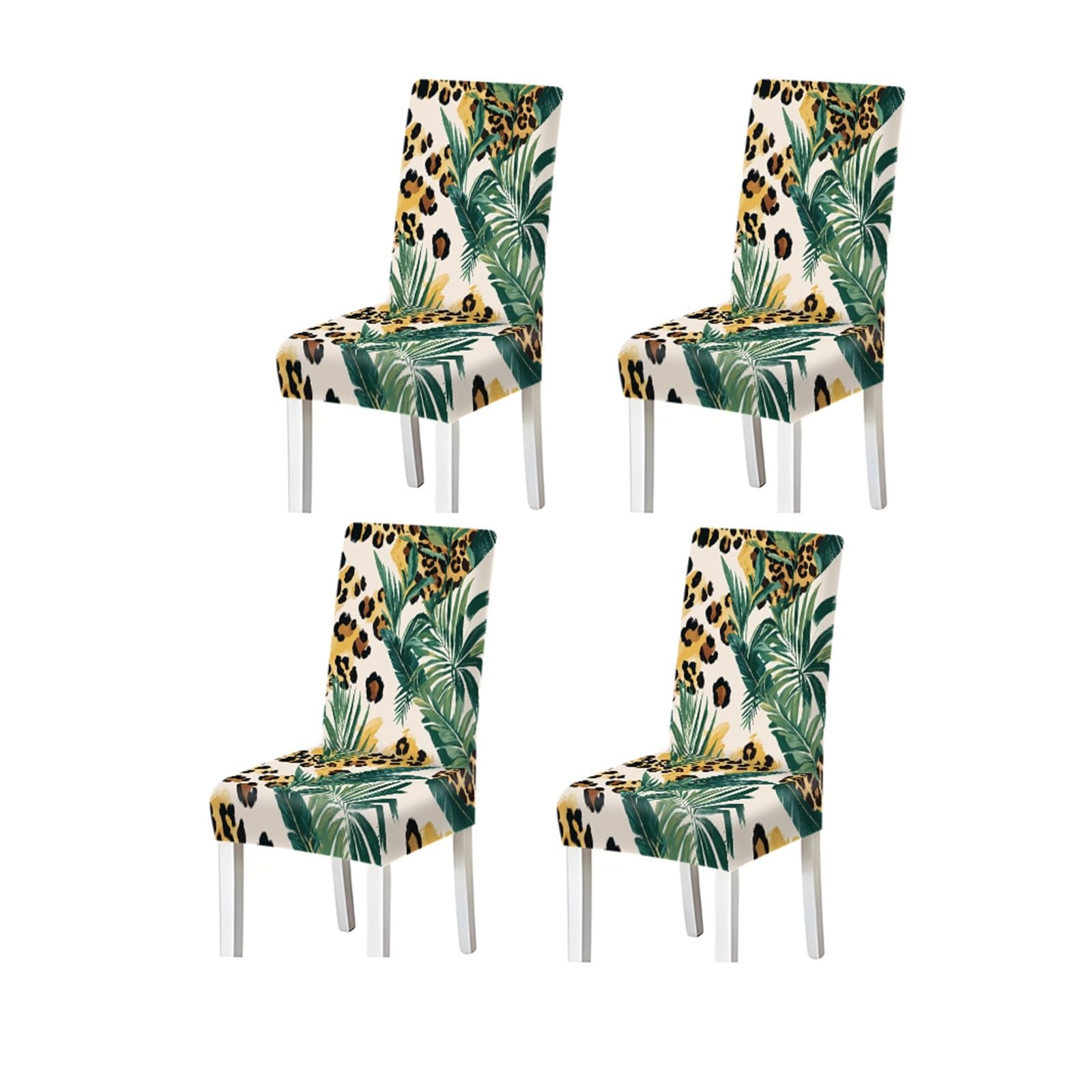 Bosuybn One Color Leopard Print Tropical Palm Leaf Pattern Print Dining Chair Covers Set Of 2/4/6, Stretch Slipcovers For Kitchen Dining Room Furniture Protectors For Home Dining Room(4Pcschair Cover)