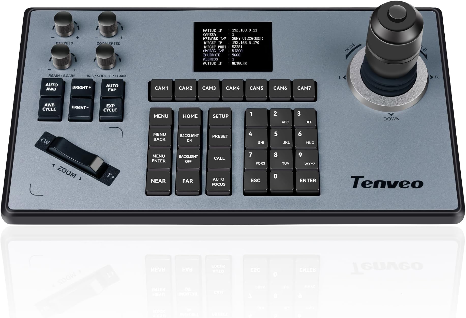 TenveoPTZ Camera Joystick Controller LCD Screen Preview 4D Joystick Controller Keyboard Support NDI PoE Visca Over IP RS422 RS485 RS232 Pelco-D/P For Church/Event/OBS/Vmix/Live Streaming(KB200)