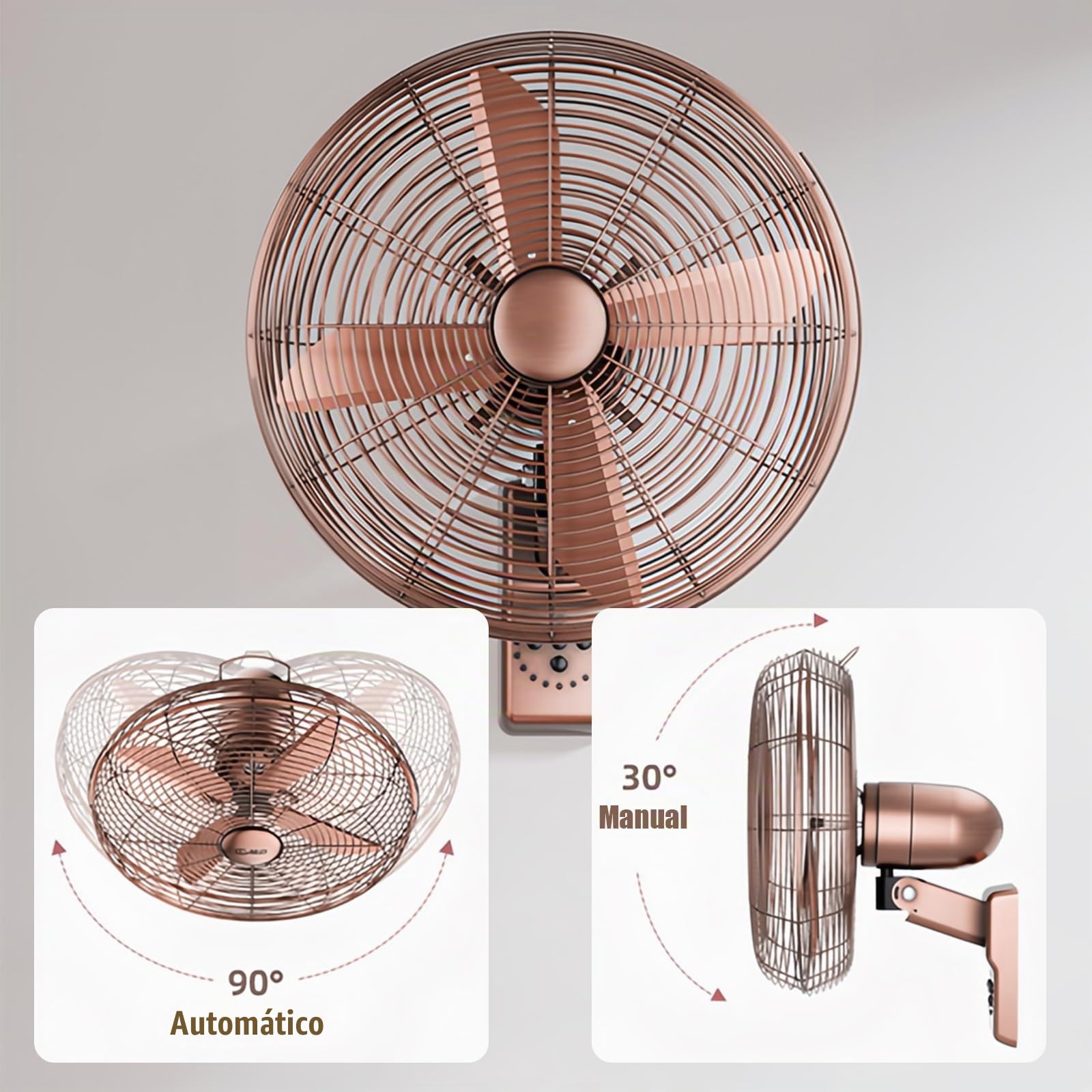 Ventilador de Pared Retro con Mando, Motor DC 60W Ultra, Silencioso, 3 Velocidades, Cabezal Ajustable e Inclinable, para Salón/Cafetería(450mm)